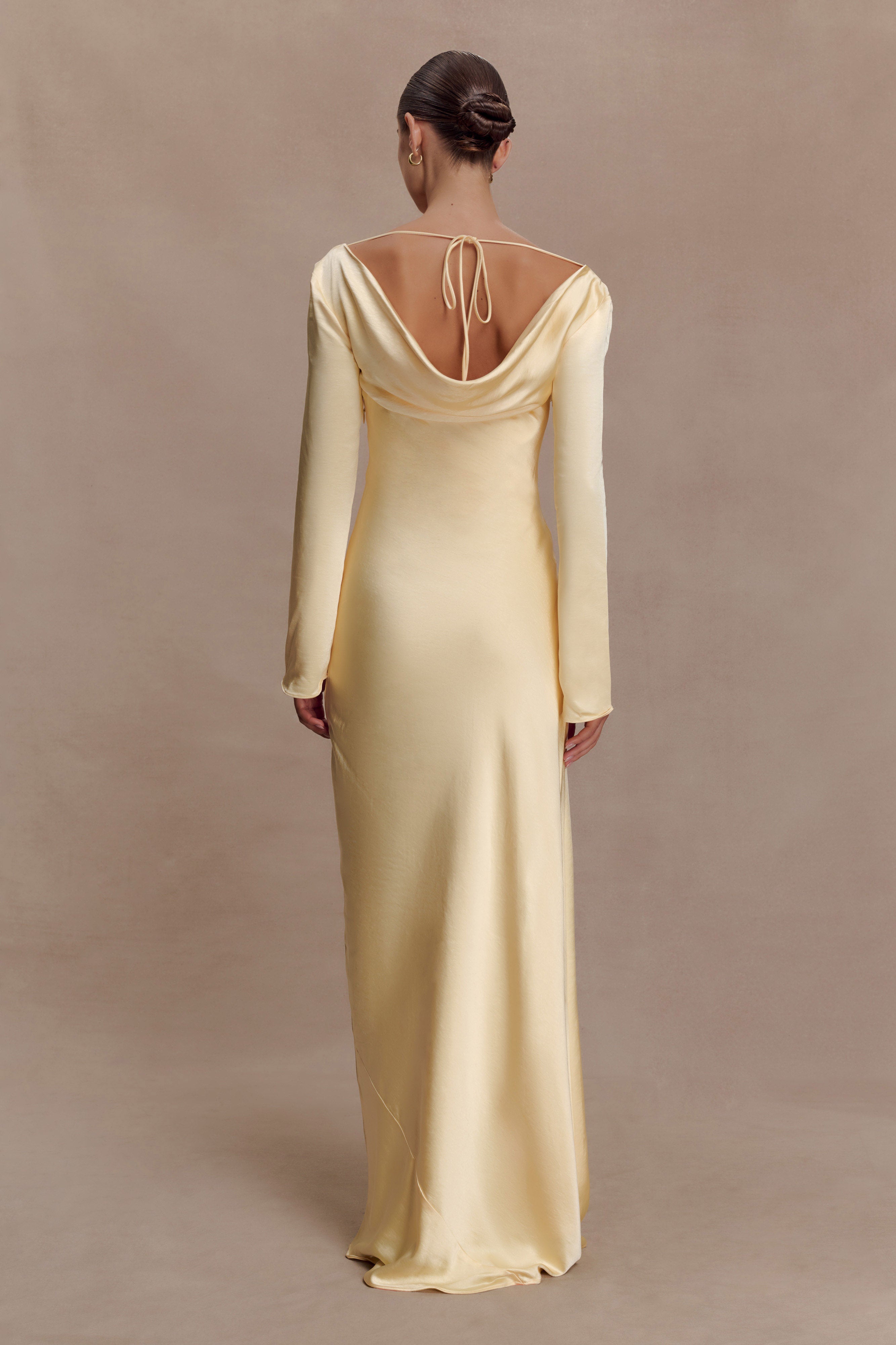 Alternative view of Eliza Long Sleeve Cowl Lace And Satin Maxi Dress - Lemon
