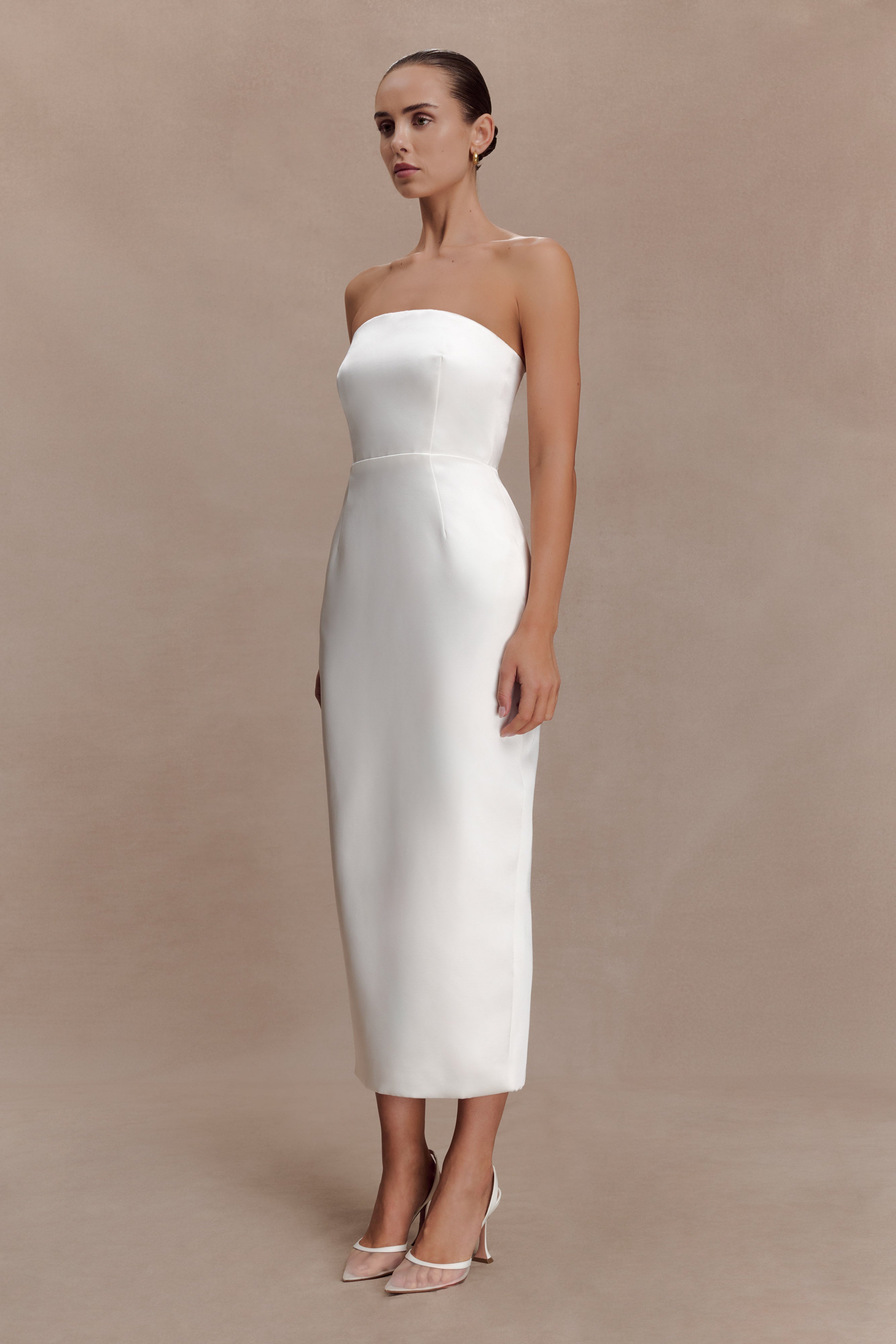 Ophelia Peplum Satin Maxi Dress - Ivory - Image 3