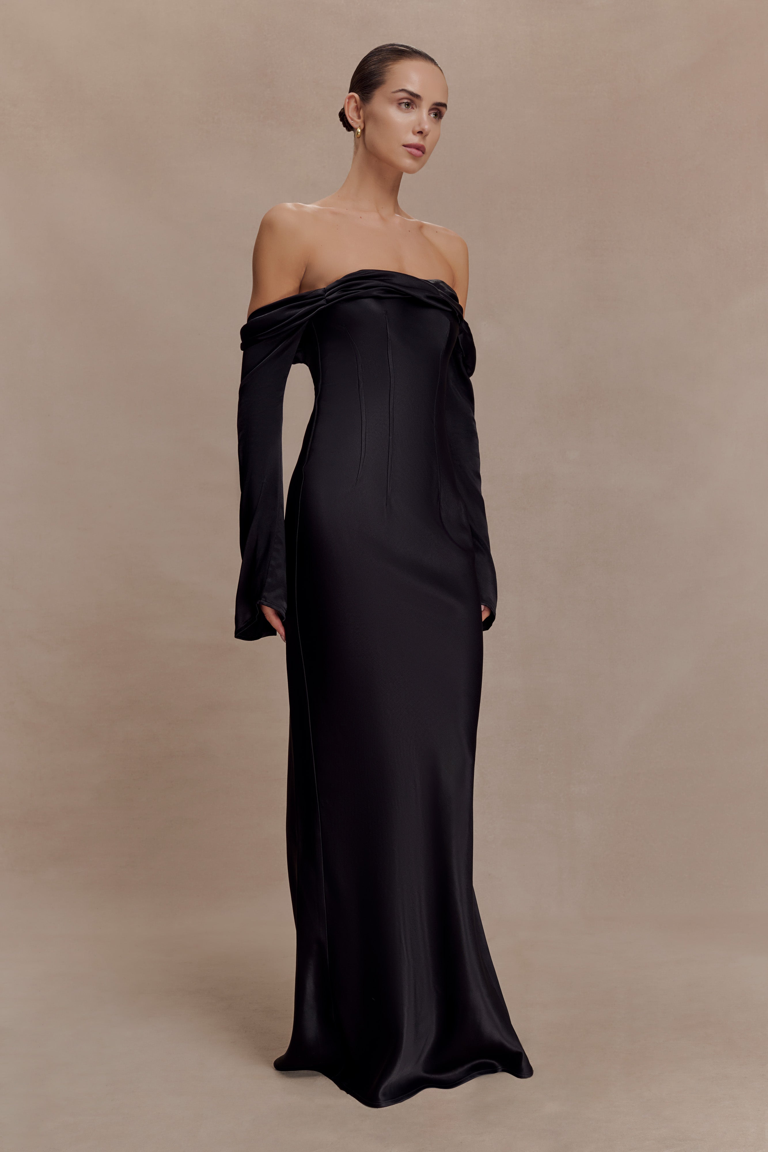 Giselle Off Shoulder Cowl Neck Maxi Dress - Black - Image 3