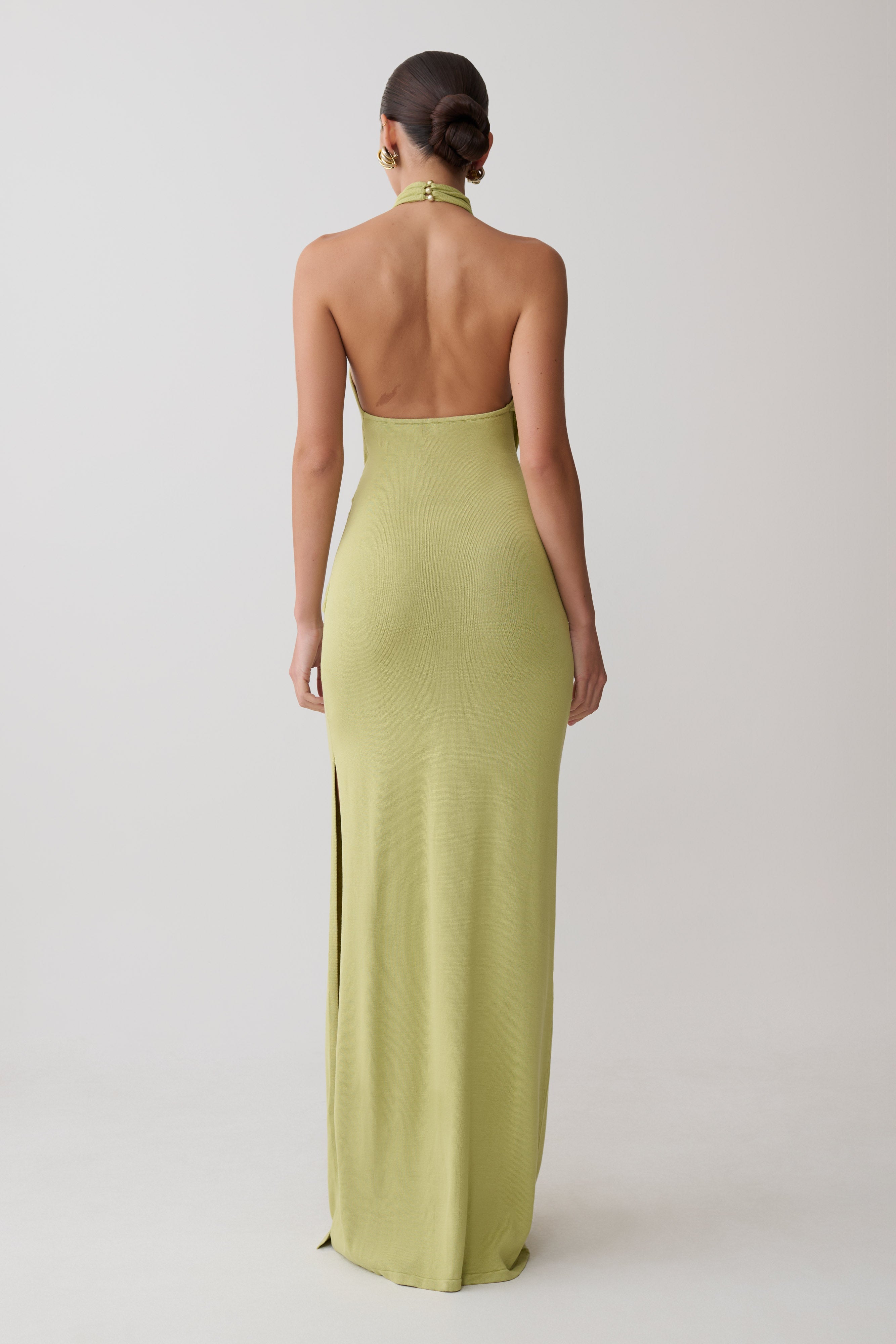 Alternative view of Cindylou Halter Knit Maxi Dress - Light Olive
