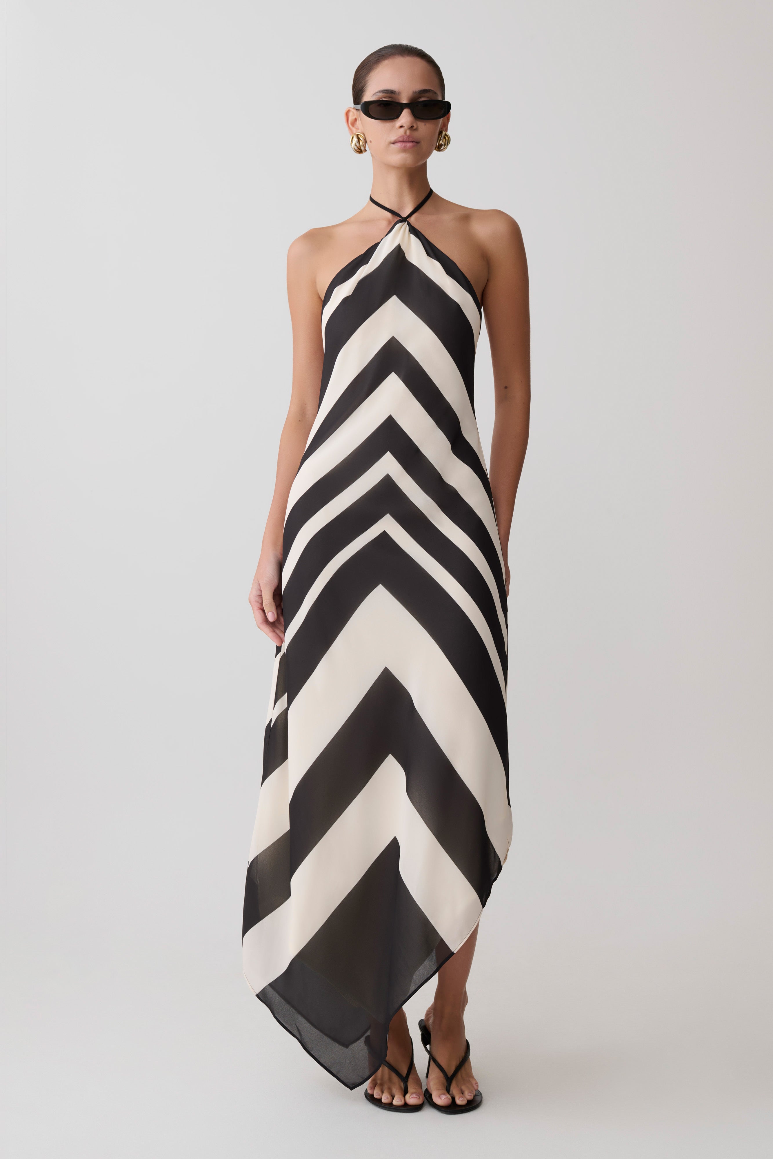 Hope Satin Halter Midi Dress - Black/White - Image 6
