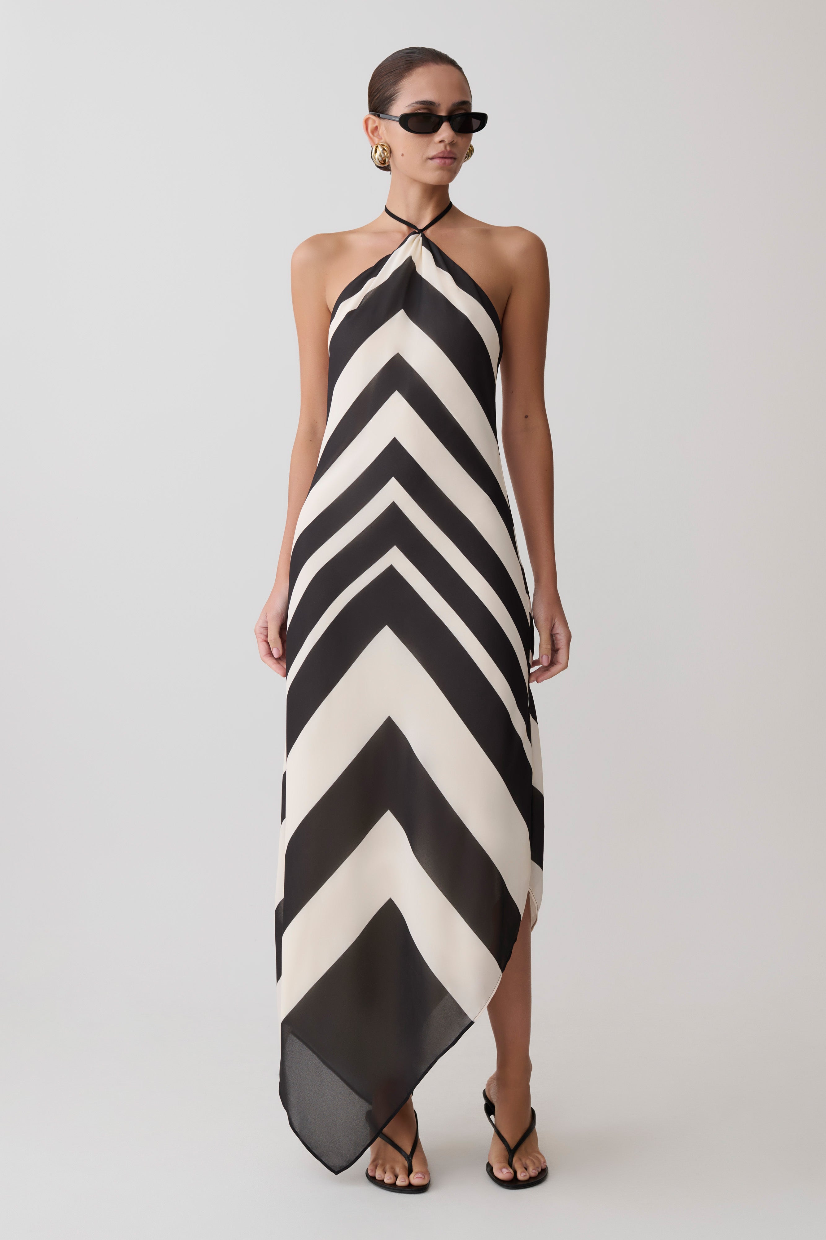 Alternative view of Hope Satin Halter Midi Dress - Black/White