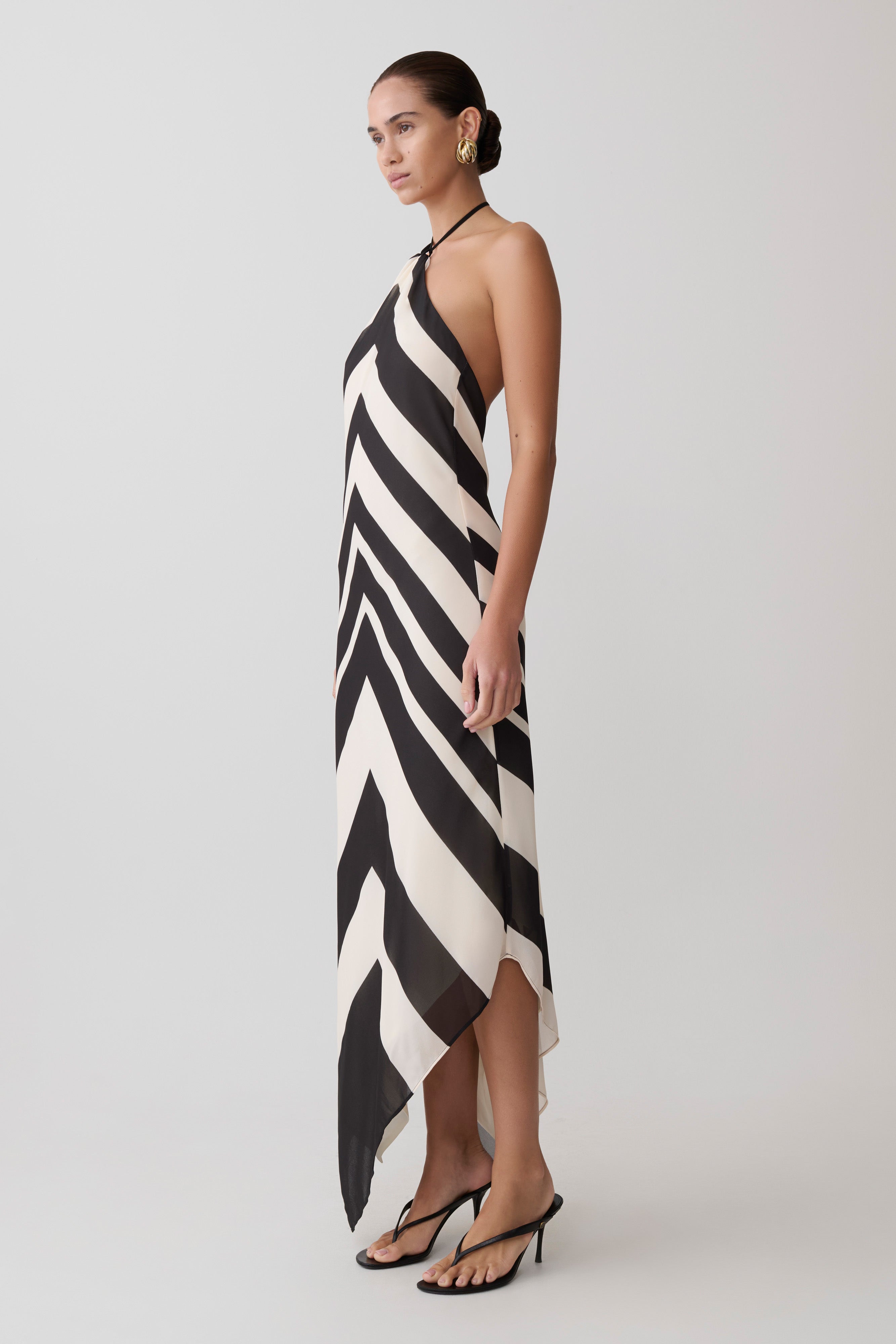 Hope Satin Halter Midi Dress - Black/White - Image 5
