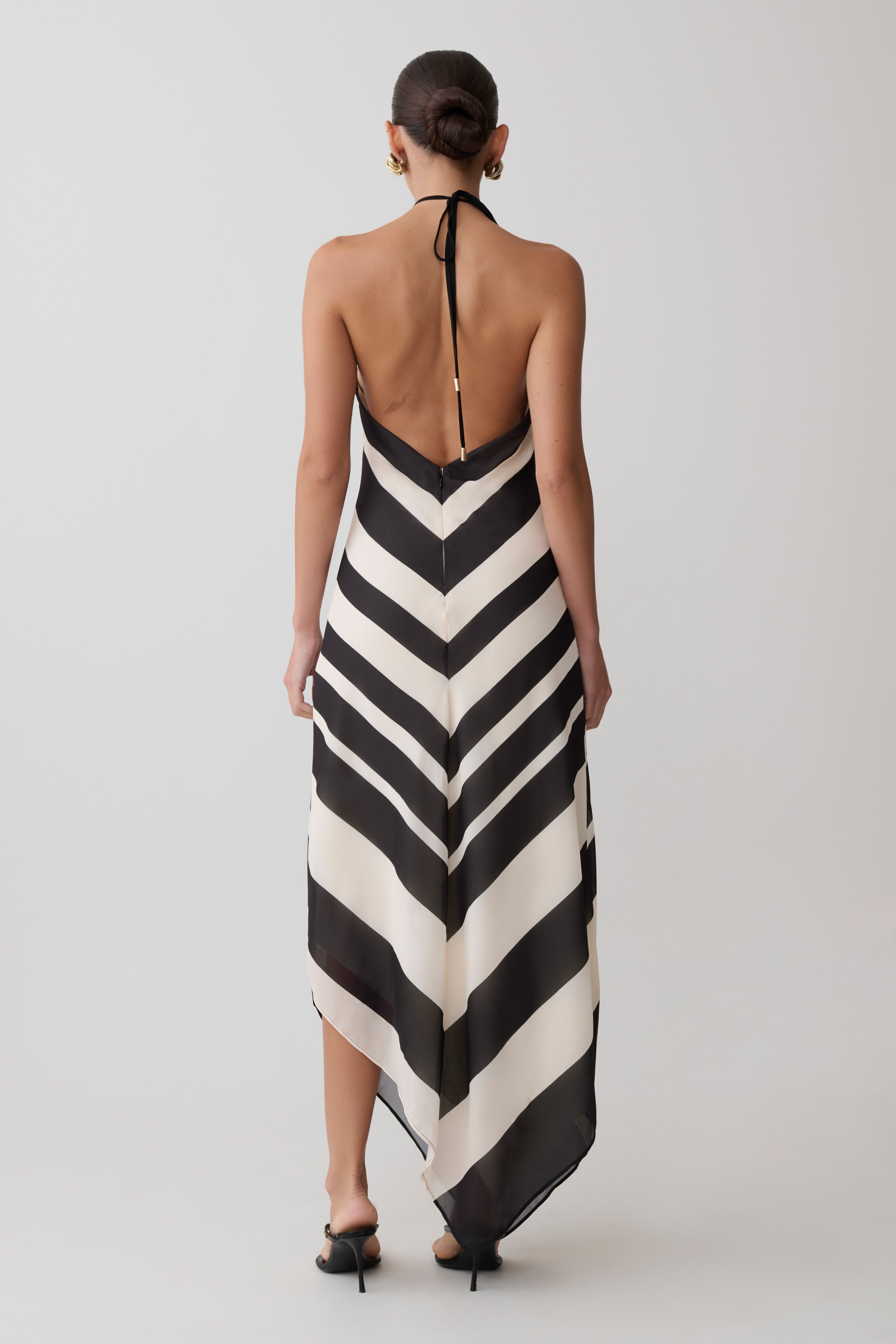 Hope Satin Halter Midi Dress - Black/White - Image 3