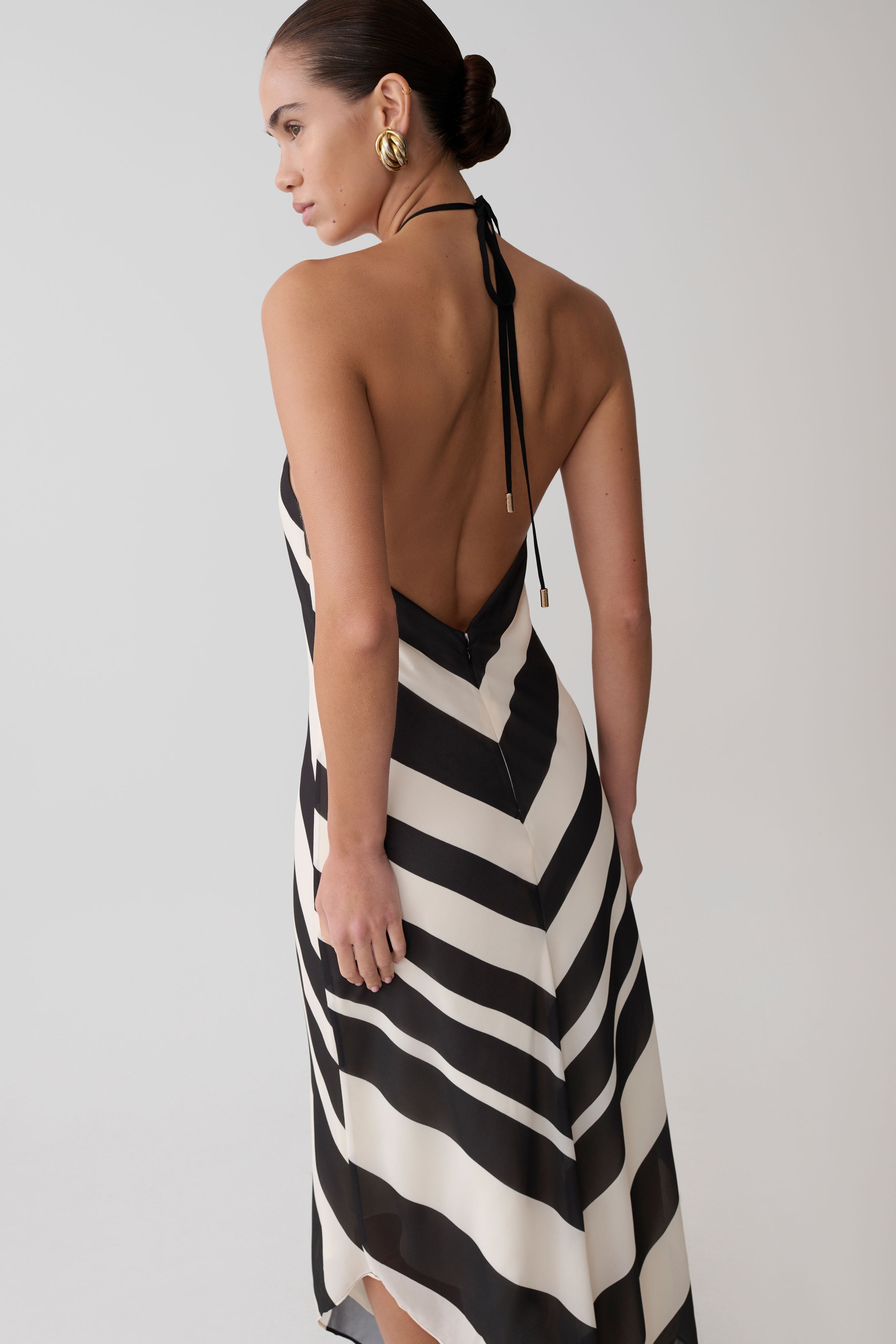 Hope Satin Halter Midi Dress - Black/White - Image 4
