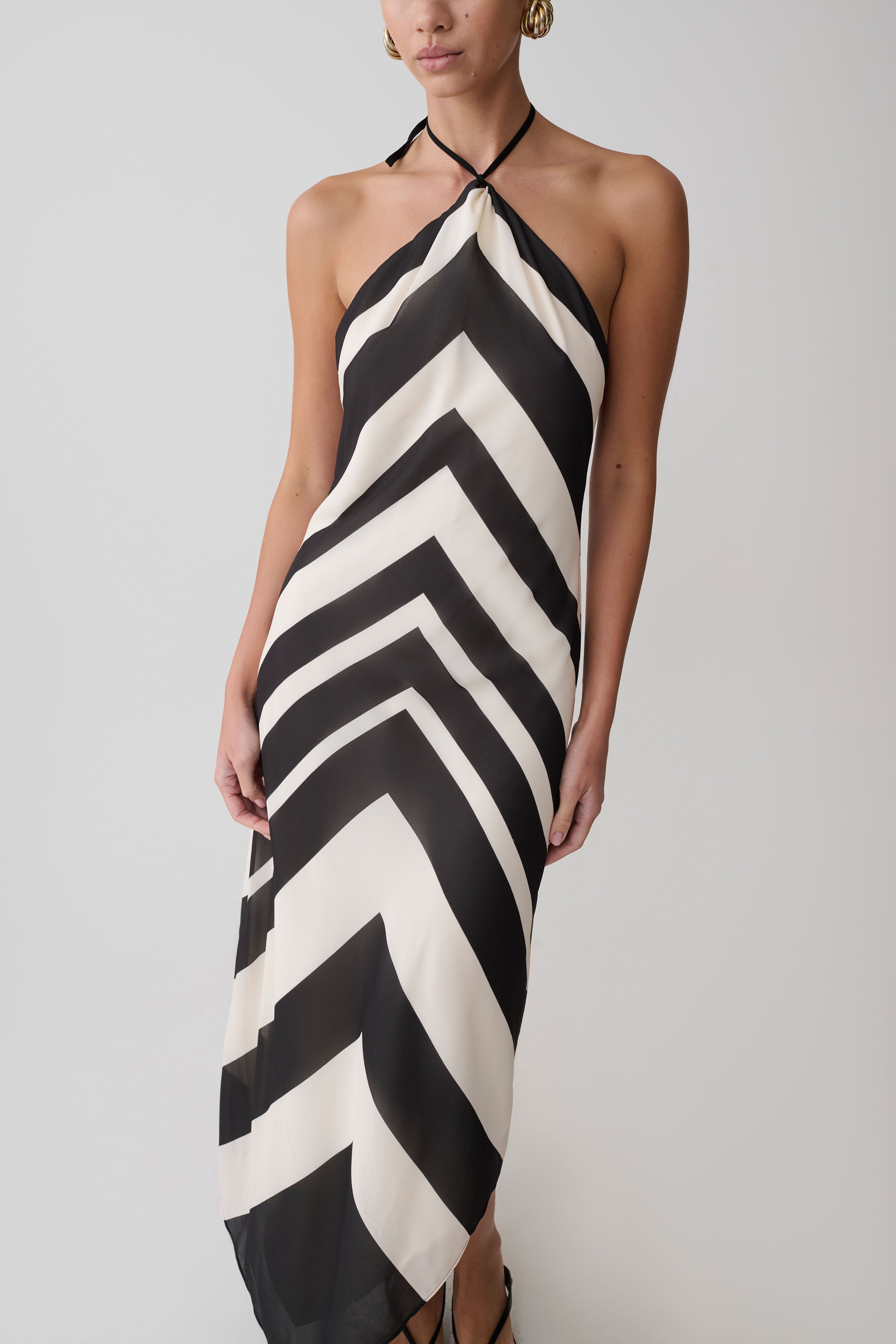 Hope Satin Halter Midi Dress - Black/White - Image 7