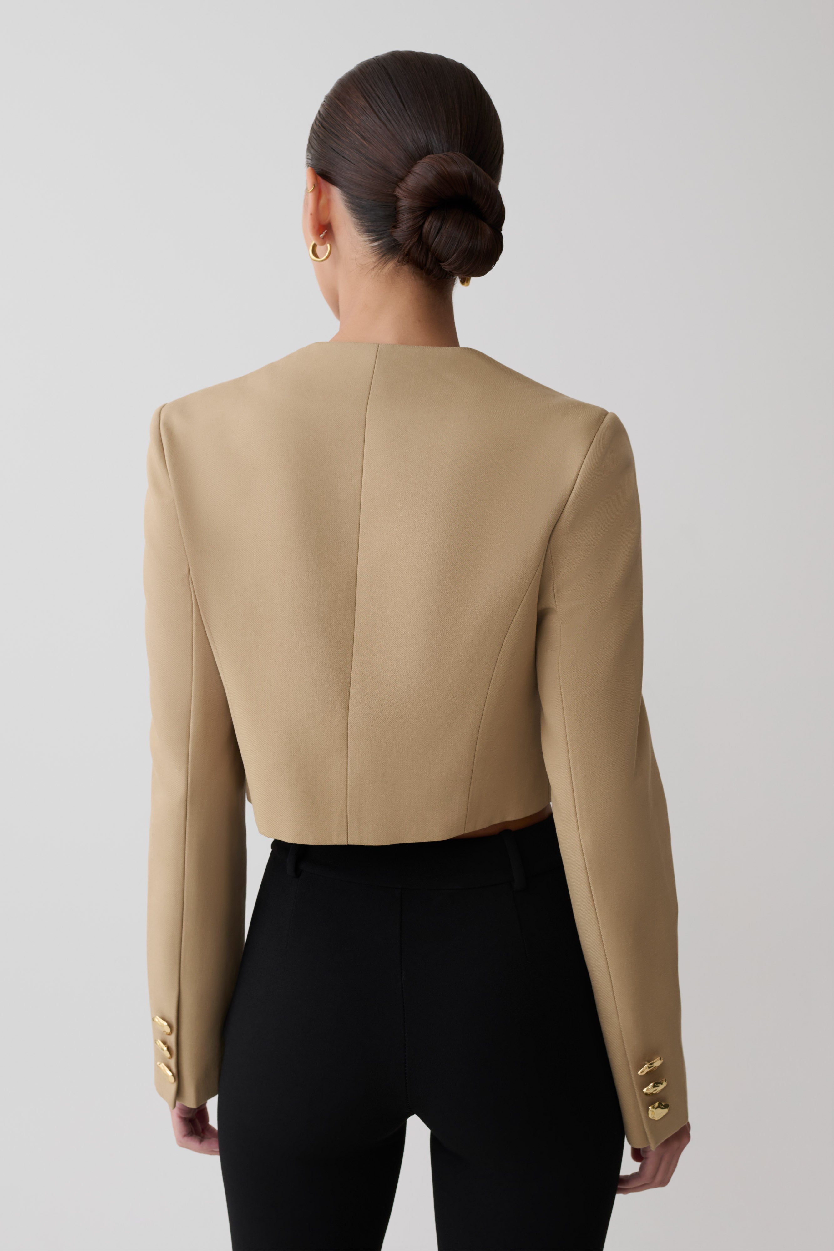 Marielle Button Up Cropped Jacket - Taupe - Image 4
