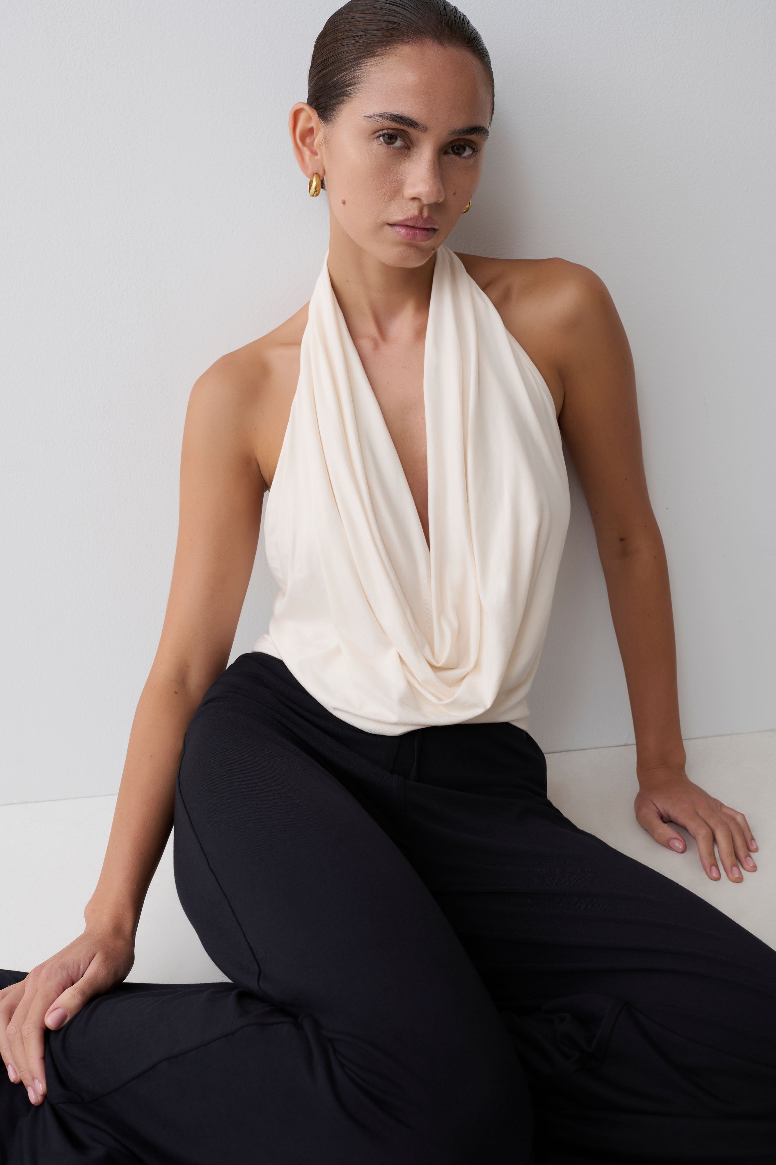 Huyen Cowl Front Modal Top - Ivory - Image 6