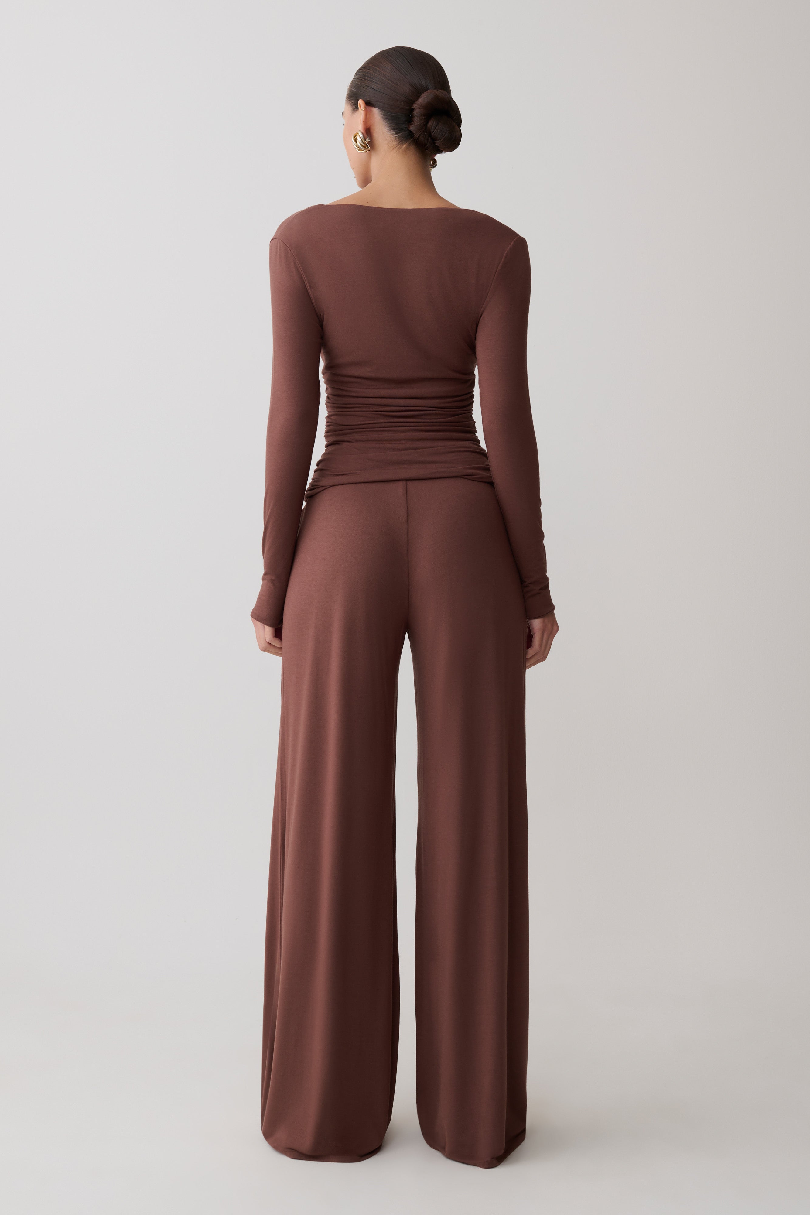 Alternative view of Dewi Wide Leg Modal Pants - Chocolate