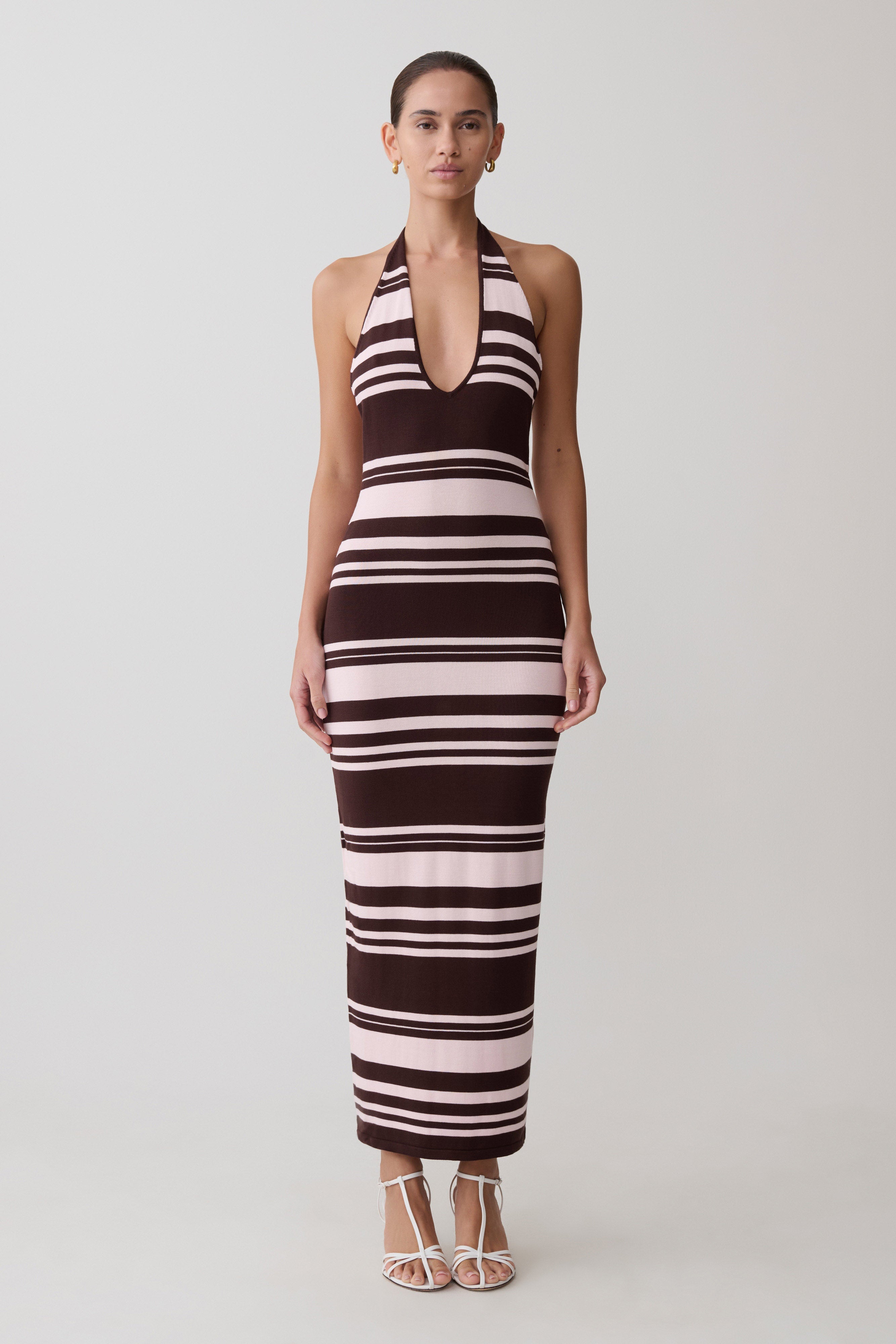 Brienne Stripe Midi Dress - Pink/Chocolate - Image 5