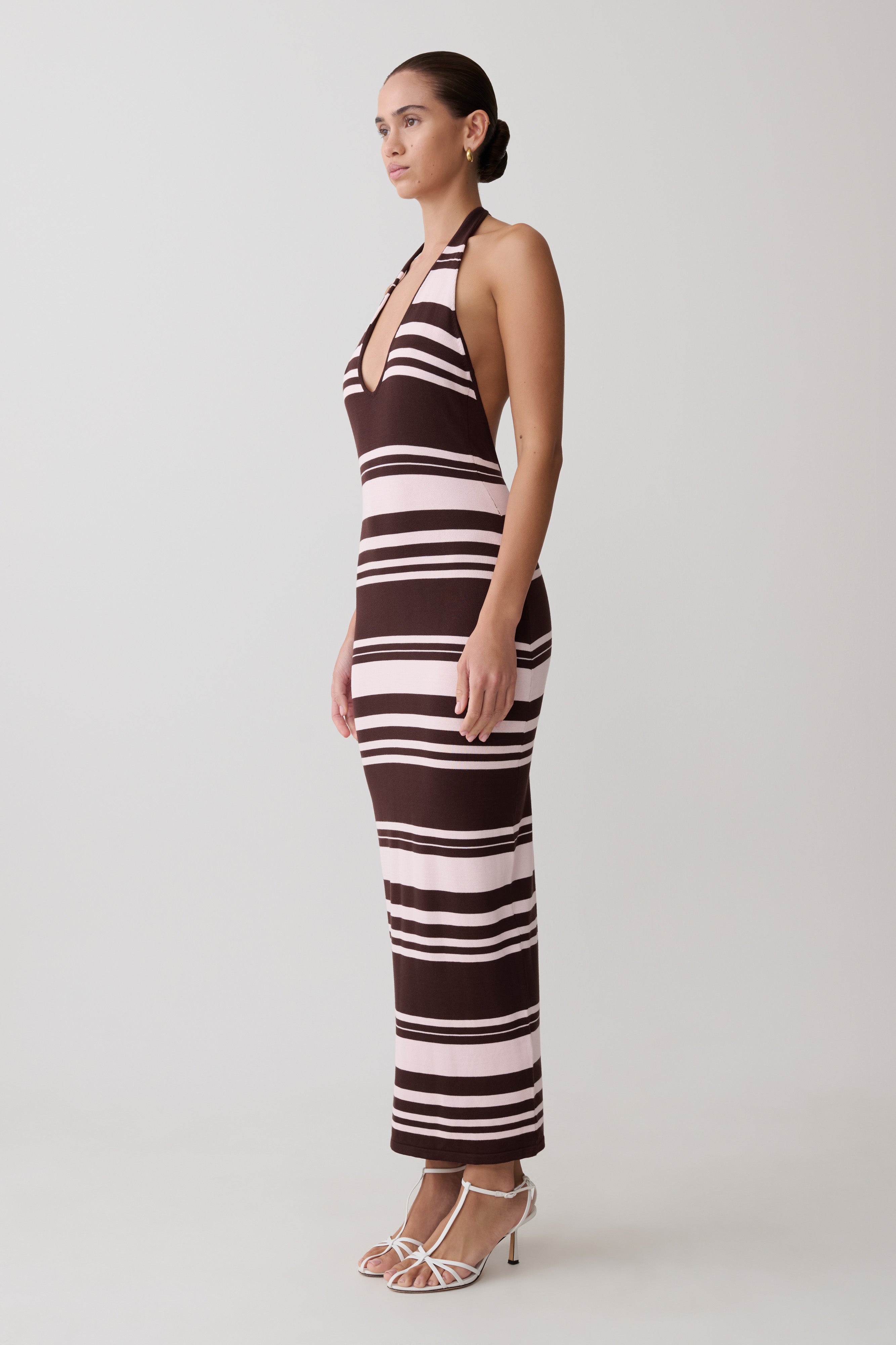 Brienne Stripe Midi Dress - Pink/Chocolate - Image 3