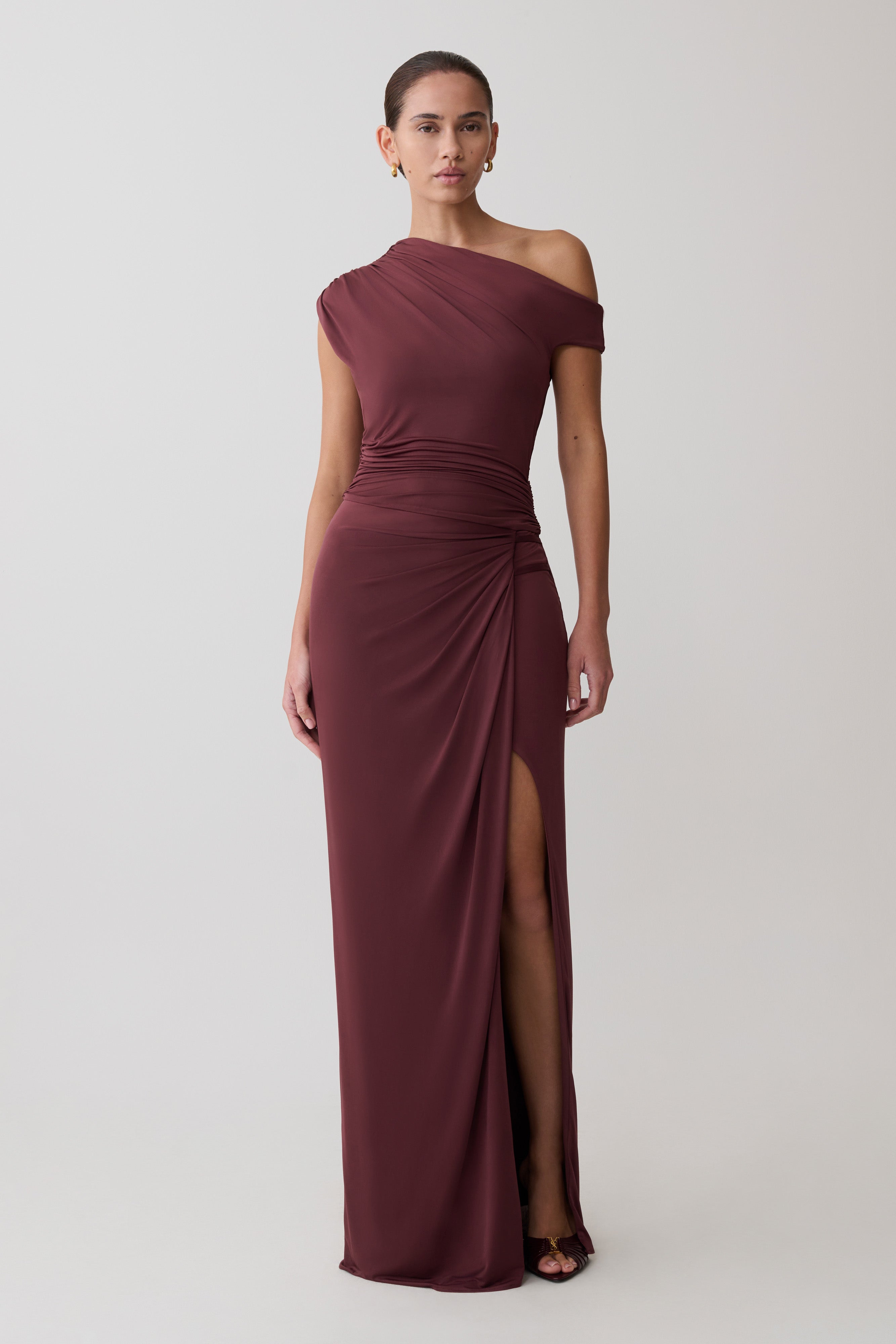 Alyn Off Shoulder Draped Maxi Dress - Dark Plum - Image 4