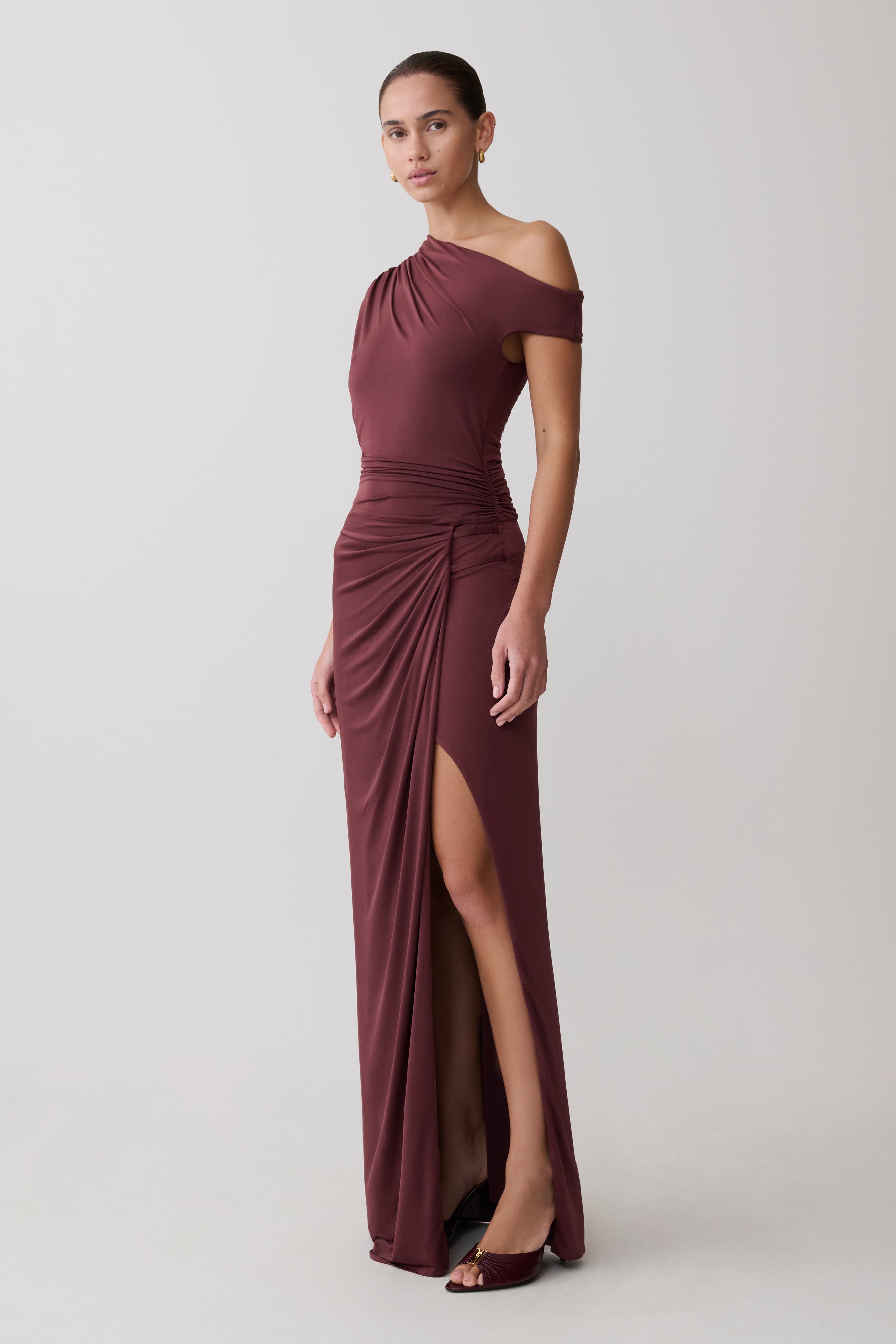 Alyn Off Shoulder Draped Maxi Dress - Dark Plum - Image 3