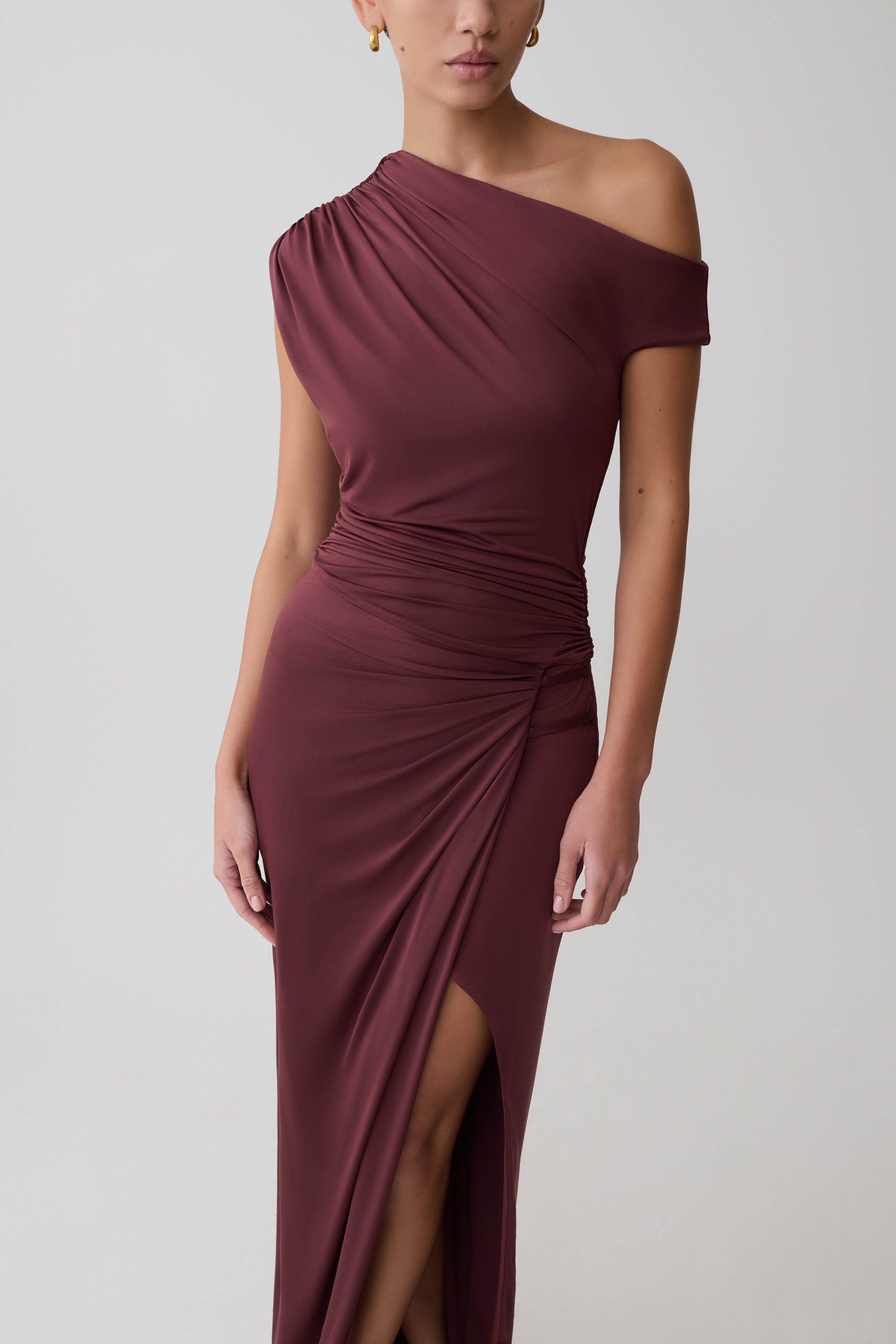 Alyn Off Shoulder Draped Maxi Dress - Dark Plum - Image 6