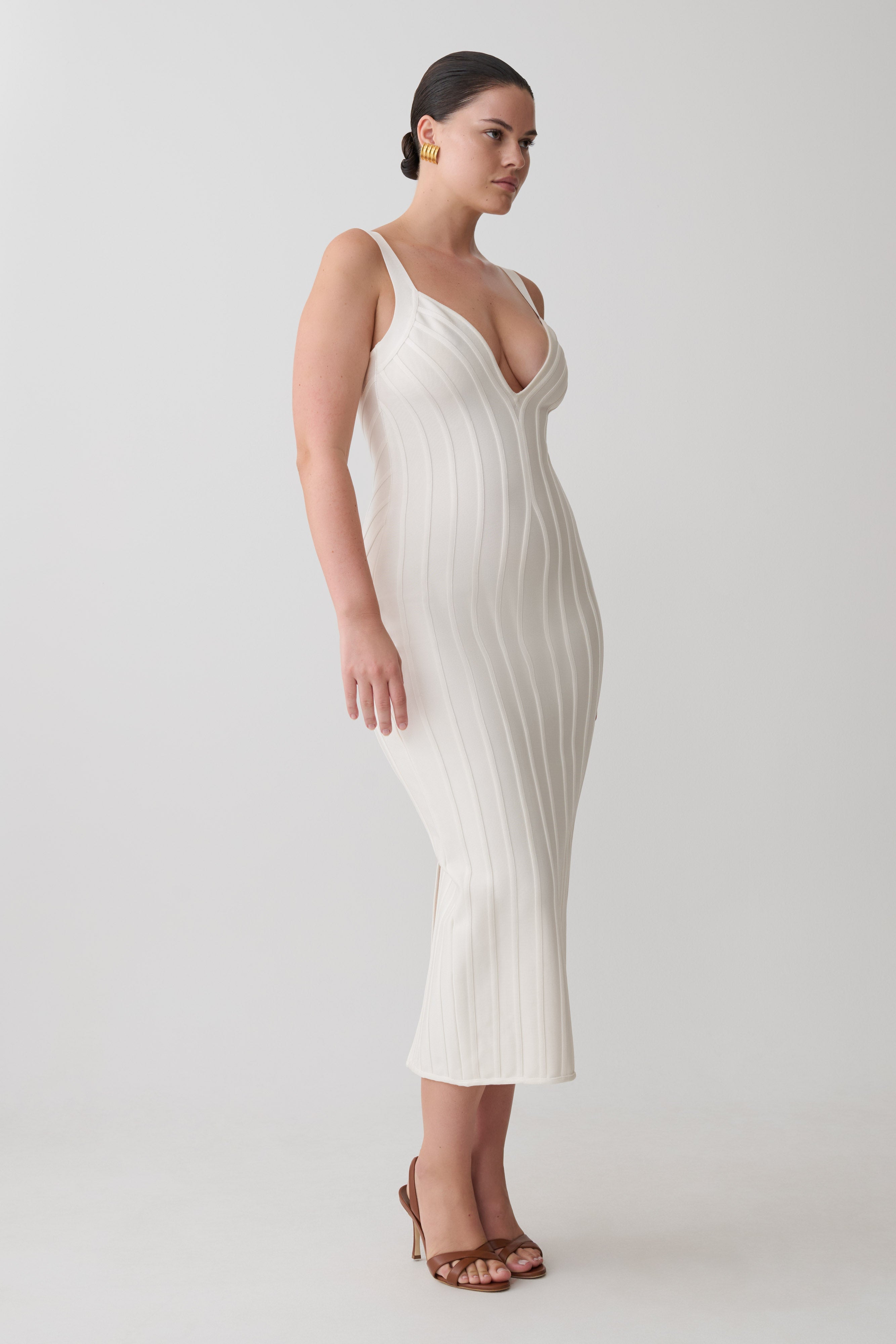 Gia Bandage Knit Midi Dress - Ivory - Image 4