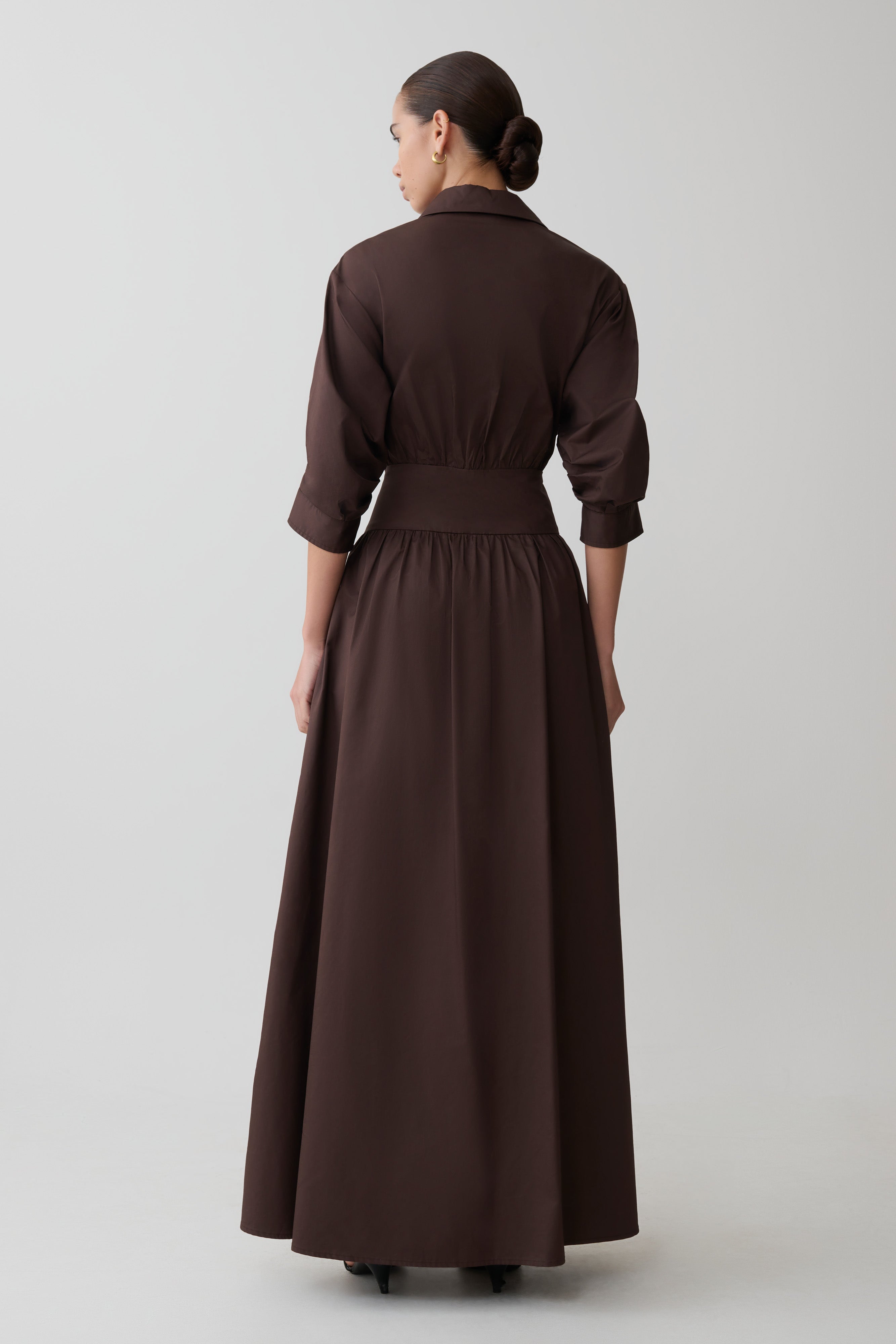 Isolde Long Sleeve Cotton Maxi Dress - Dark Chocolate - Image 3