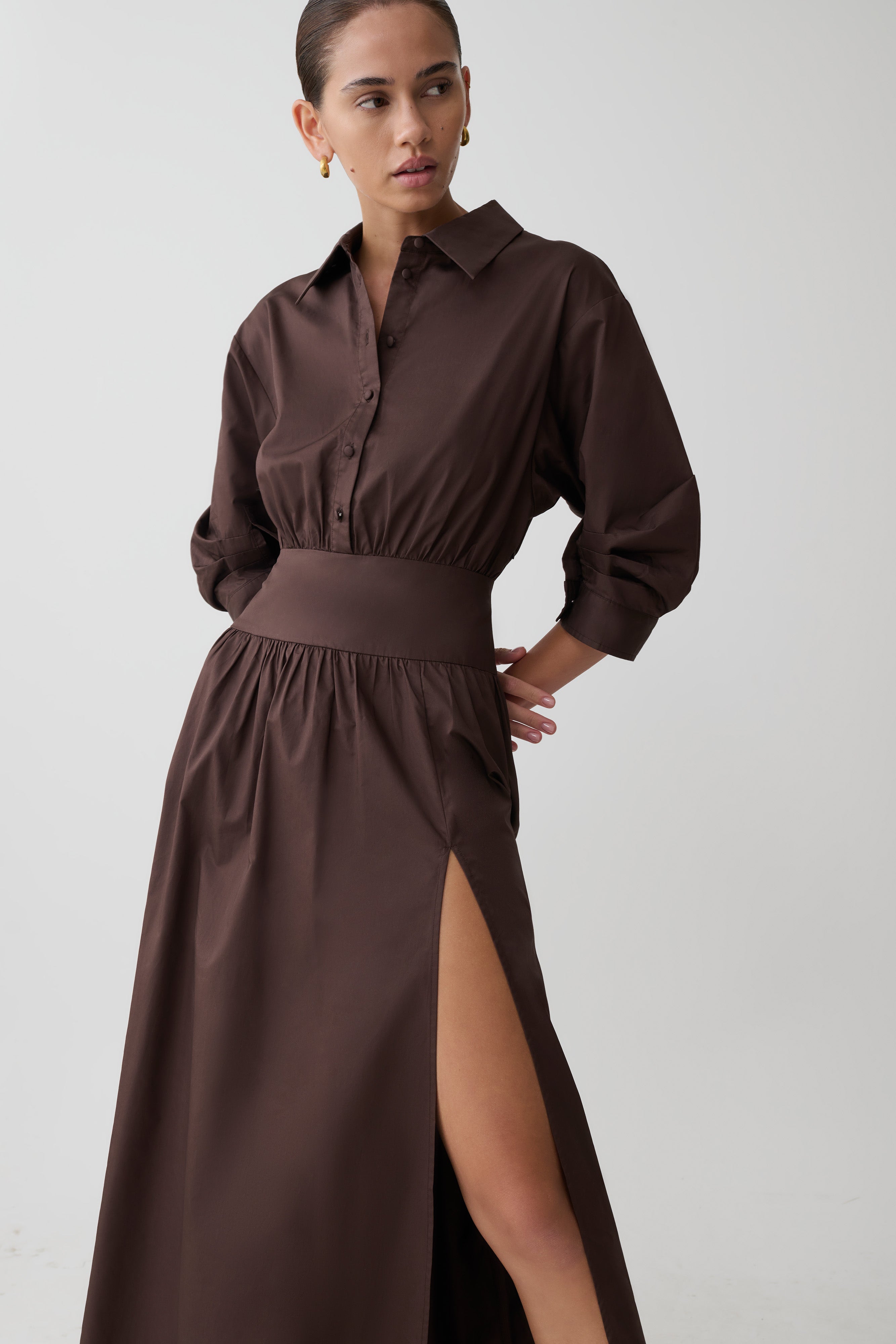 Isolde Long Sleeve Cotton Maxi Dress - Dark Chocolate - Image 6