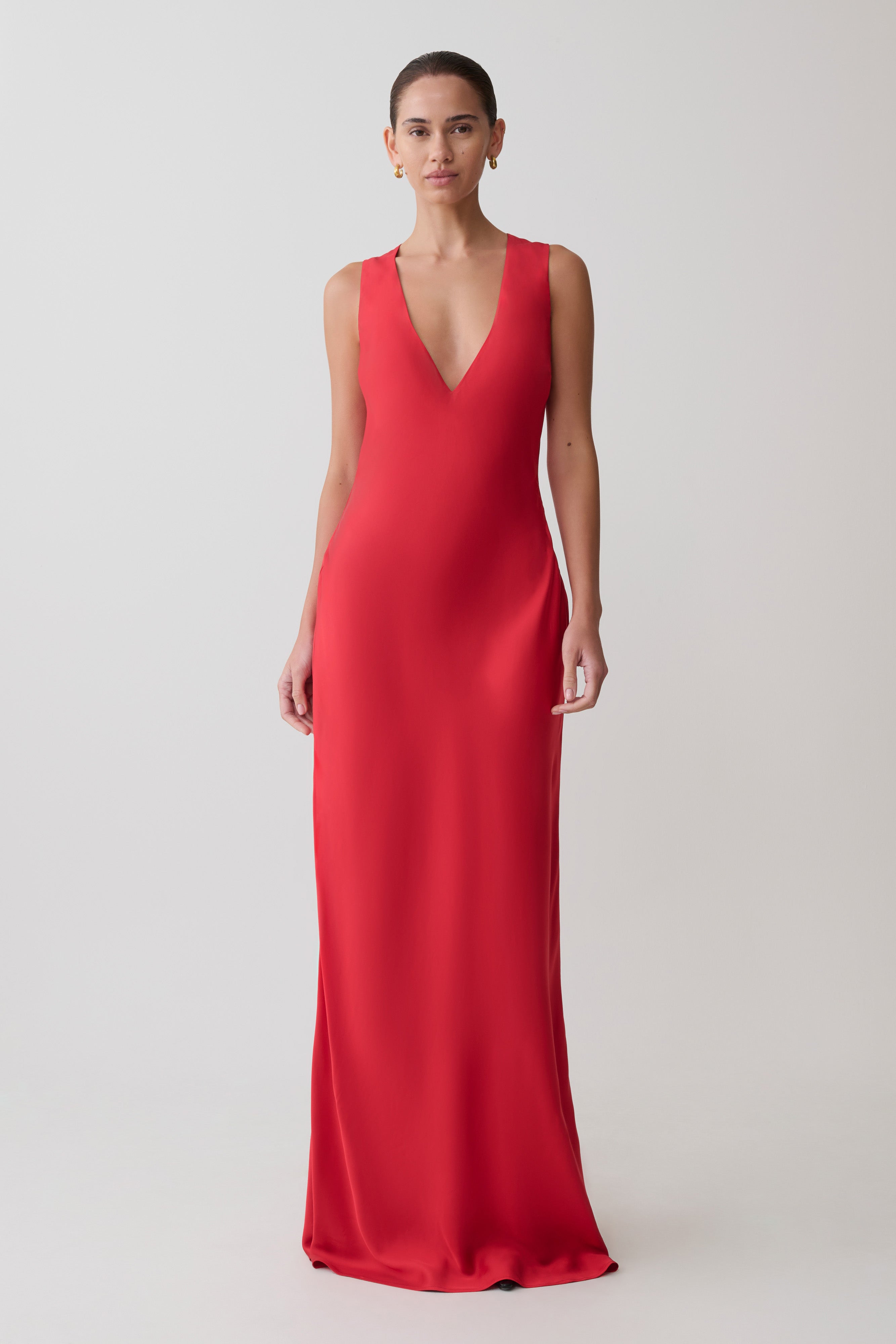 Esme Plunge Satin Maxi Dress - Red - Image 5