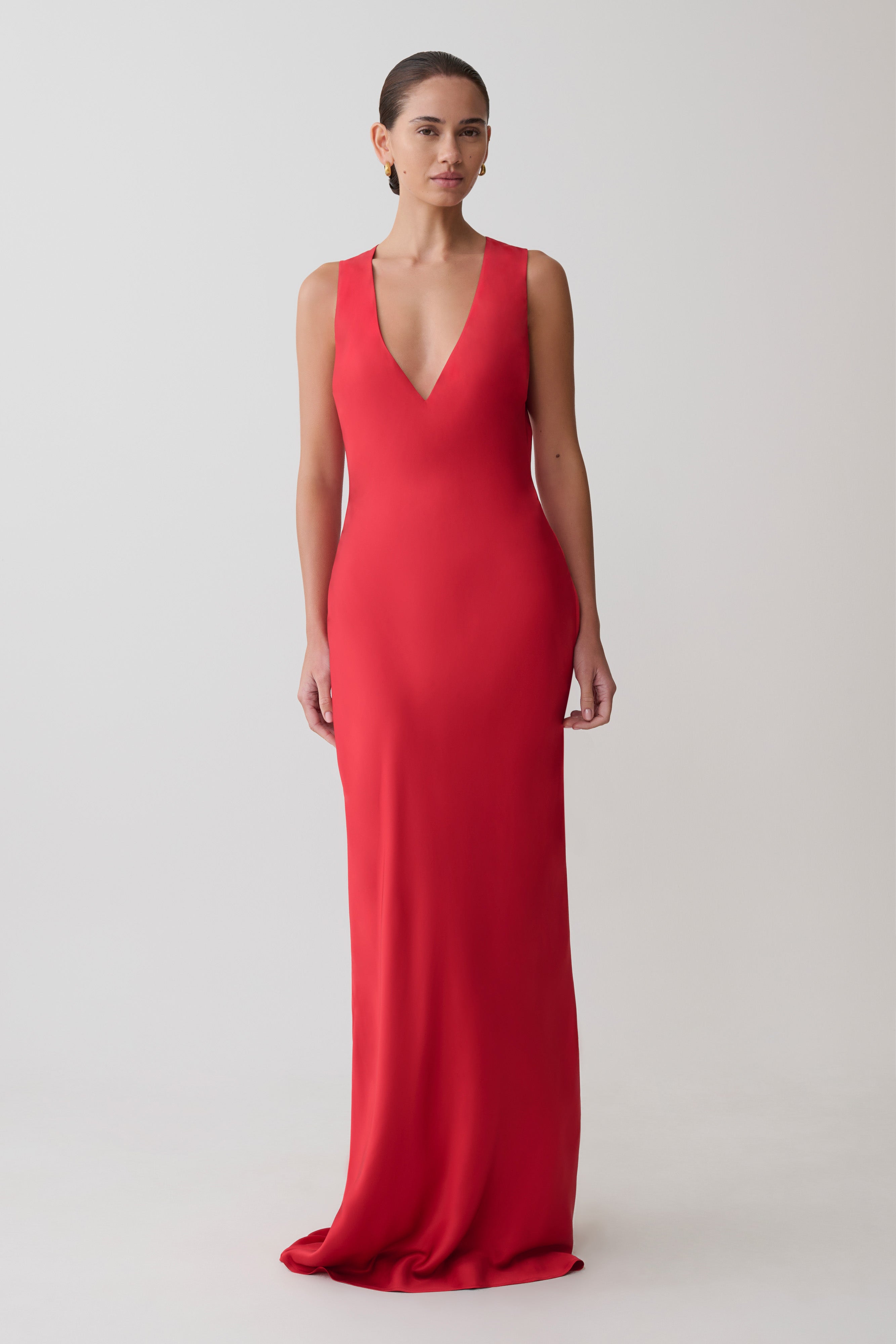 Esme Plunge Satin Maxi Dress - Red - Image 3