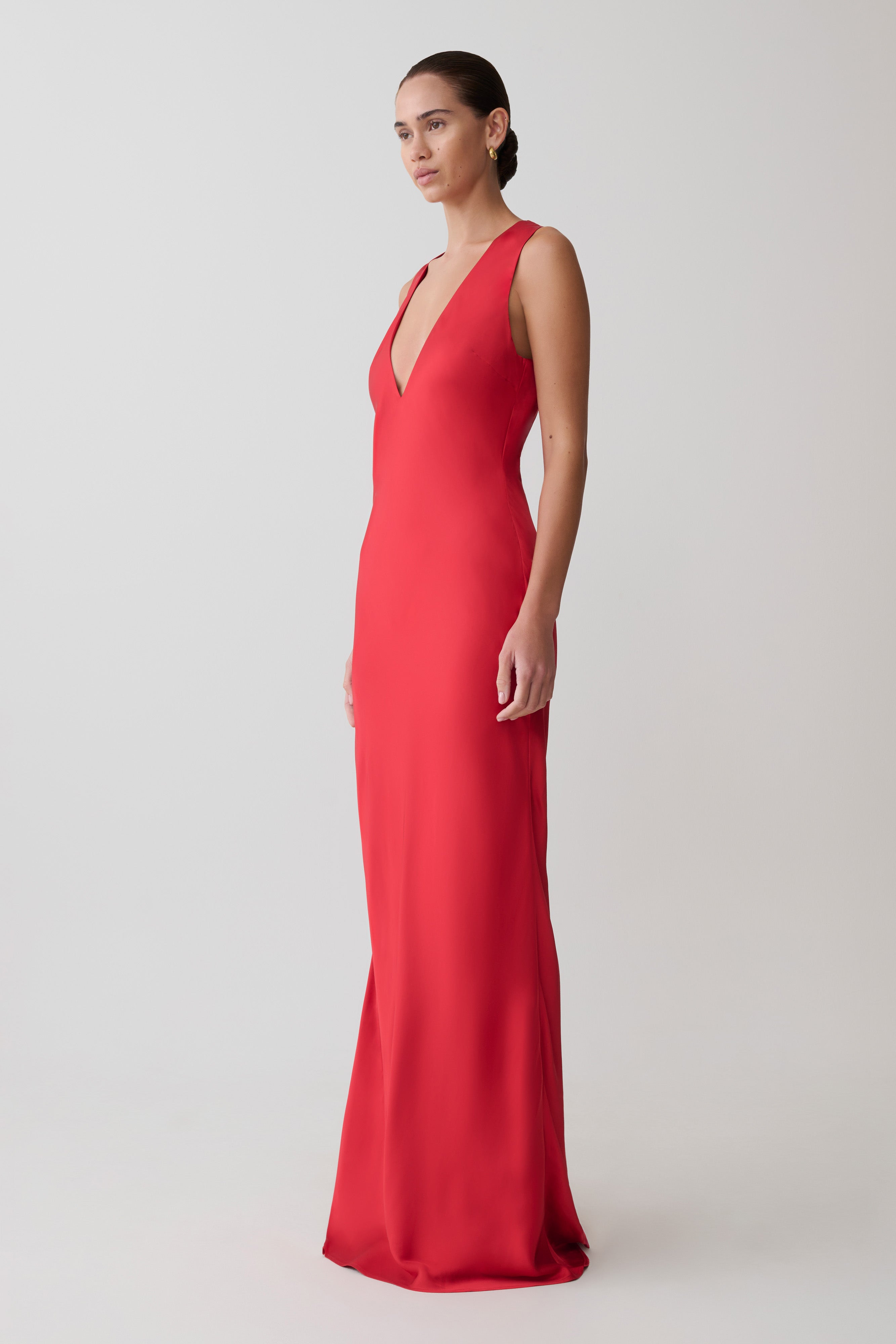 Esme Plunge Satin Maxi Dress - Red - Image 4