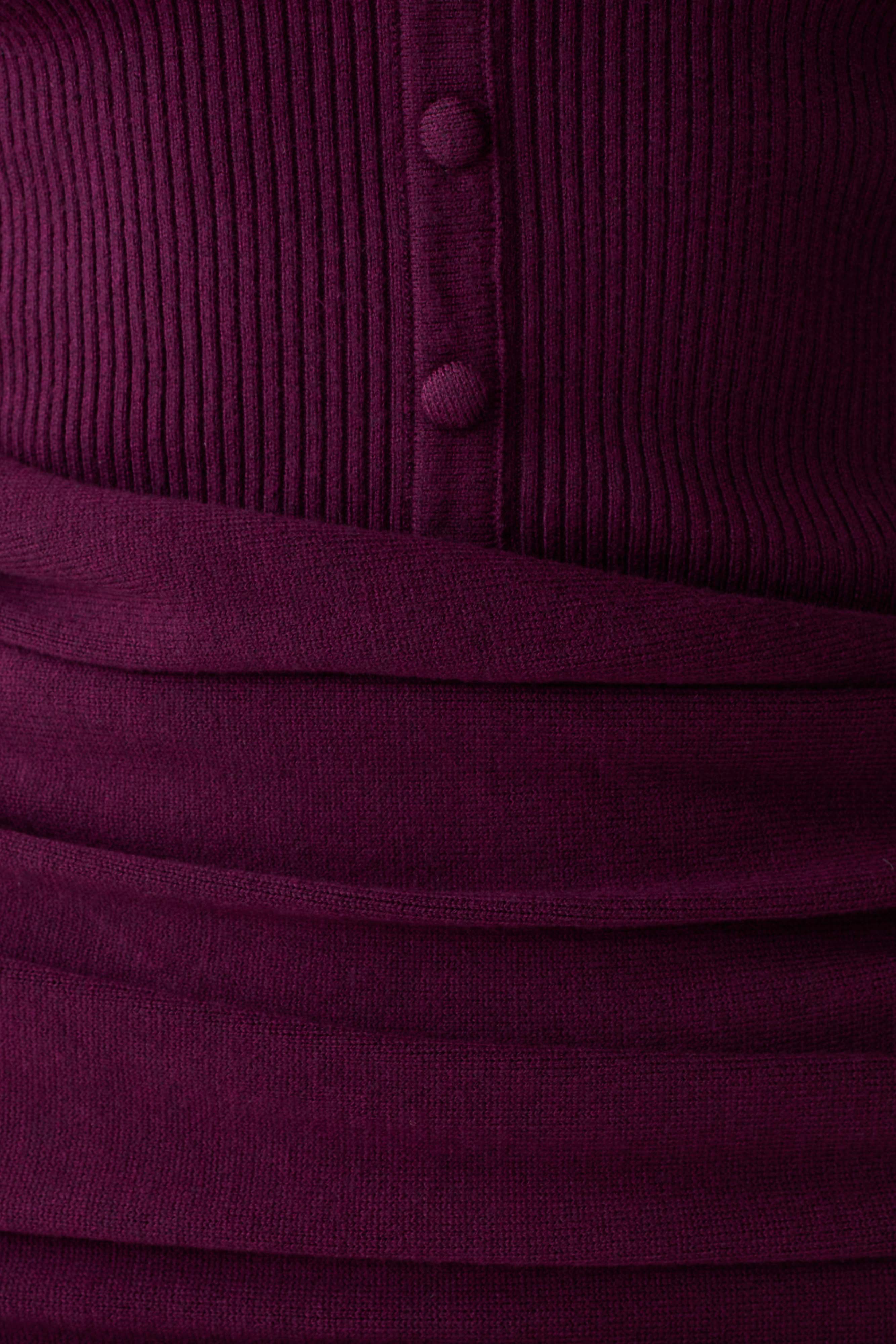 Agness Long Sleeve Button Up Knit Dress - Plum - Image 7