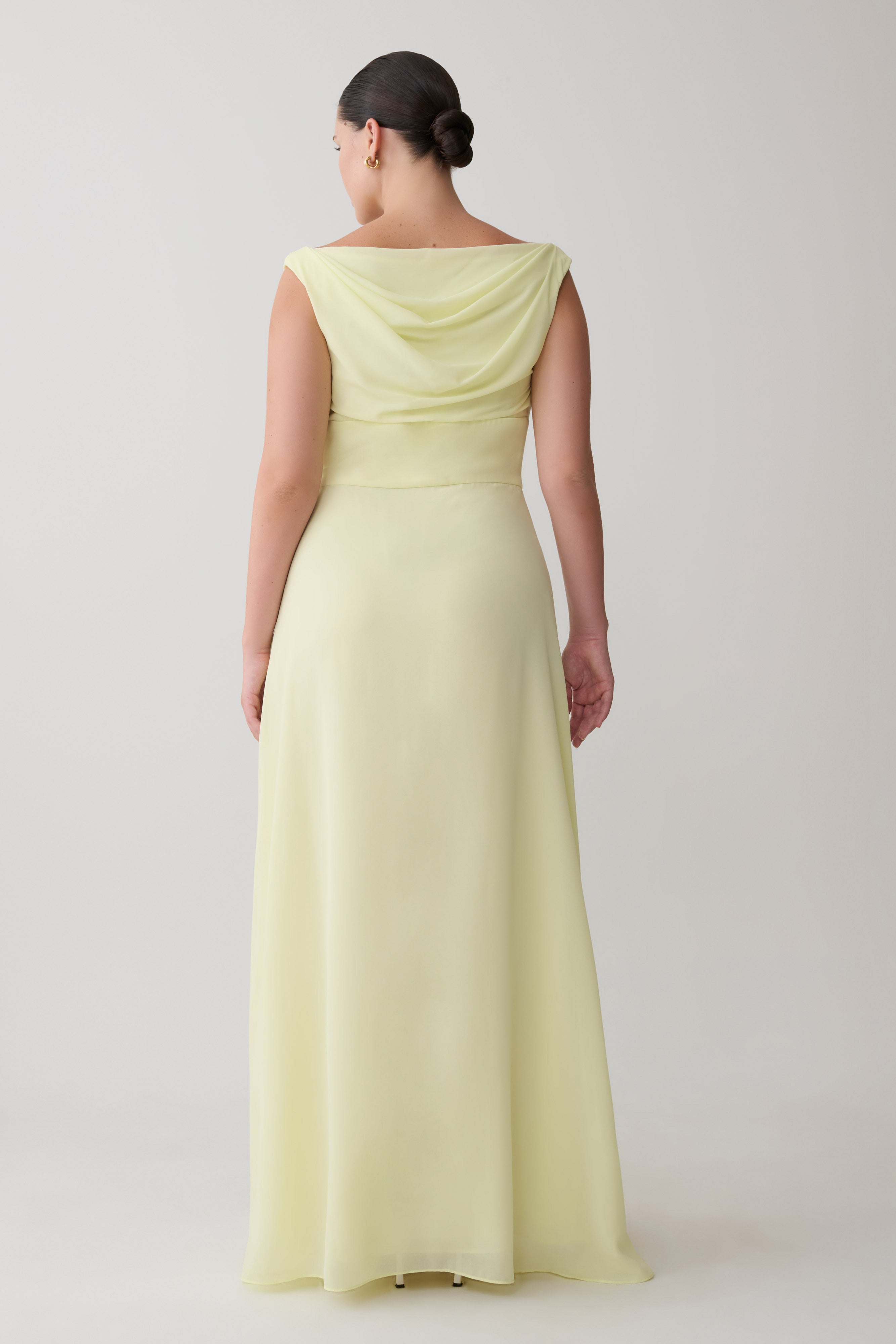 Mabel Off Shoulder Chiffon Maxi Dress - Lemon - Image 3