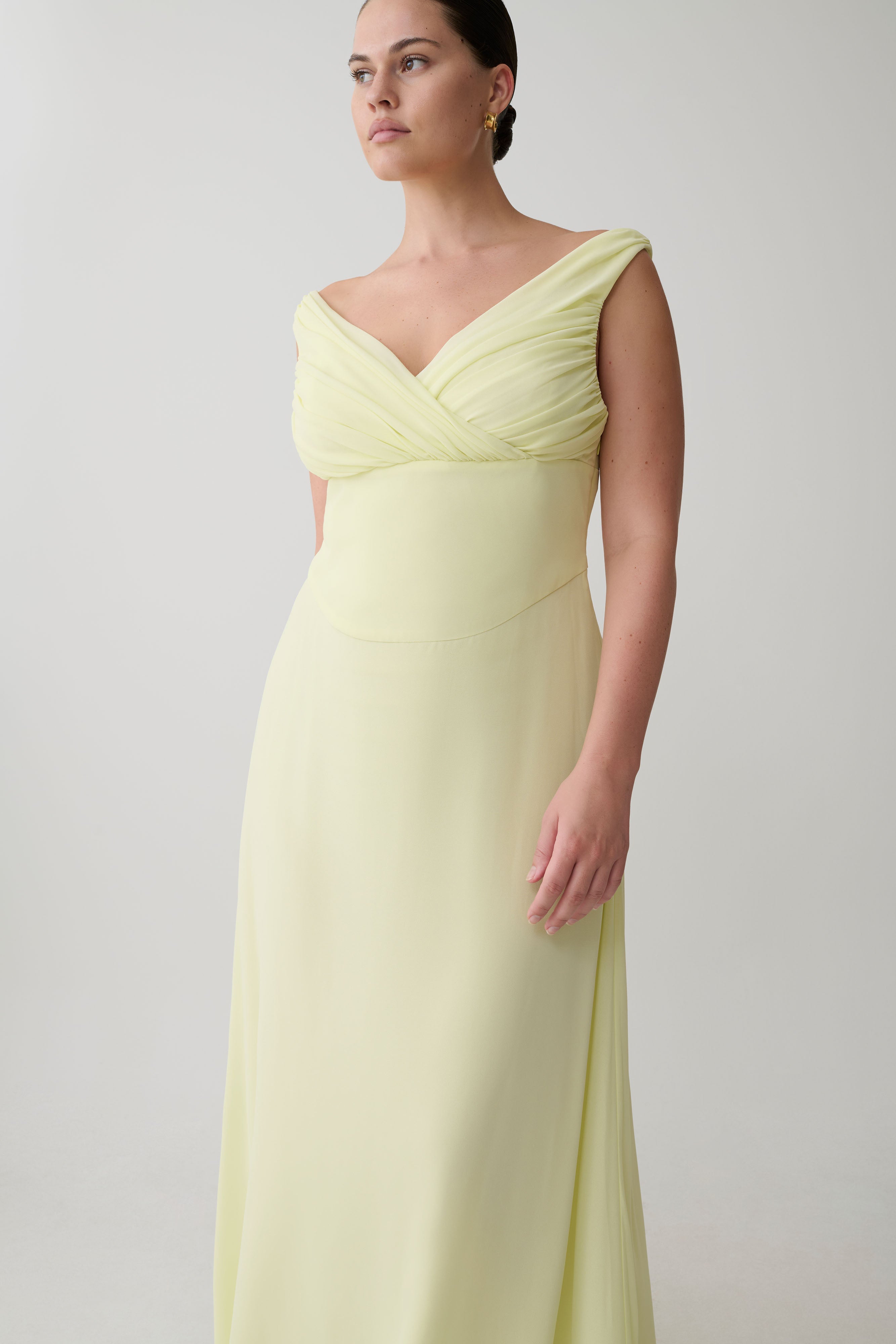 Mabel Off Shoulder Chiffon Maxi Dress - Lemon - Image 4