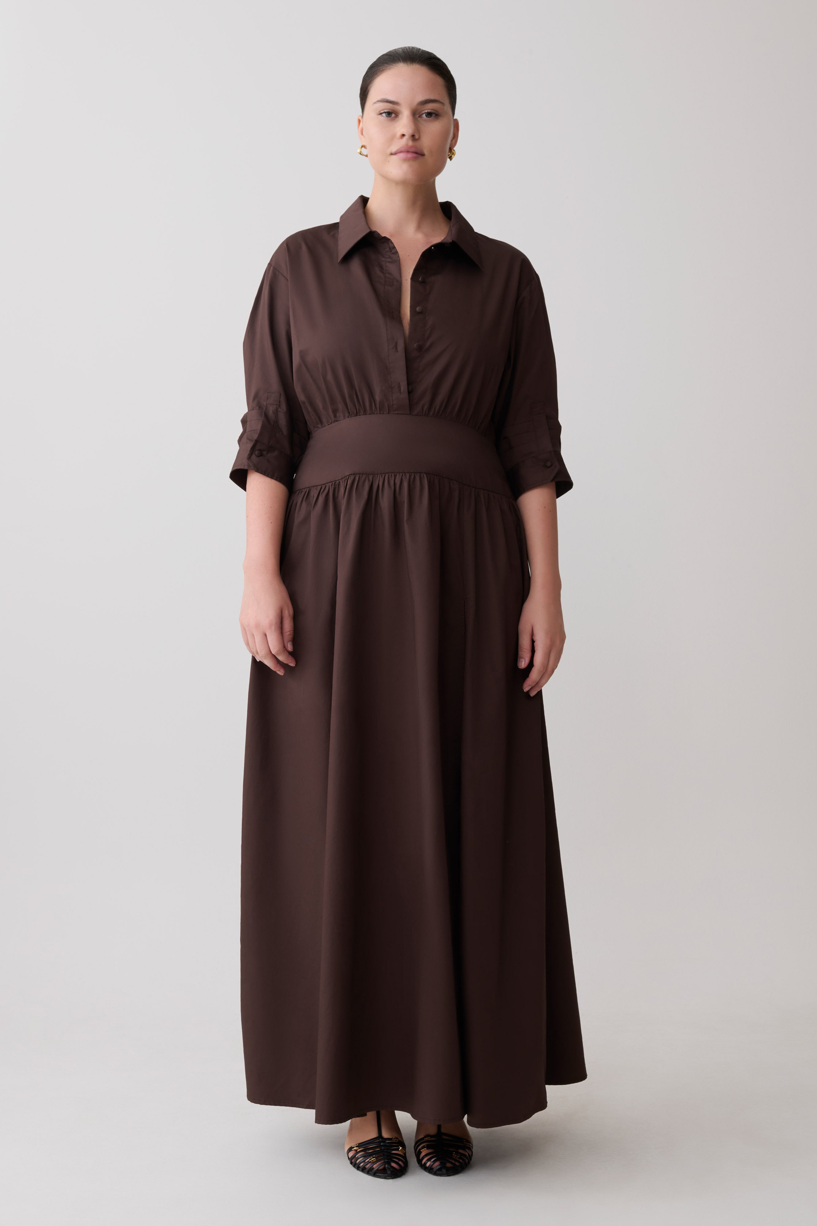 Isolde Long Sleeve Cotton Maxi Dress - Dark Chocolate - Image 11