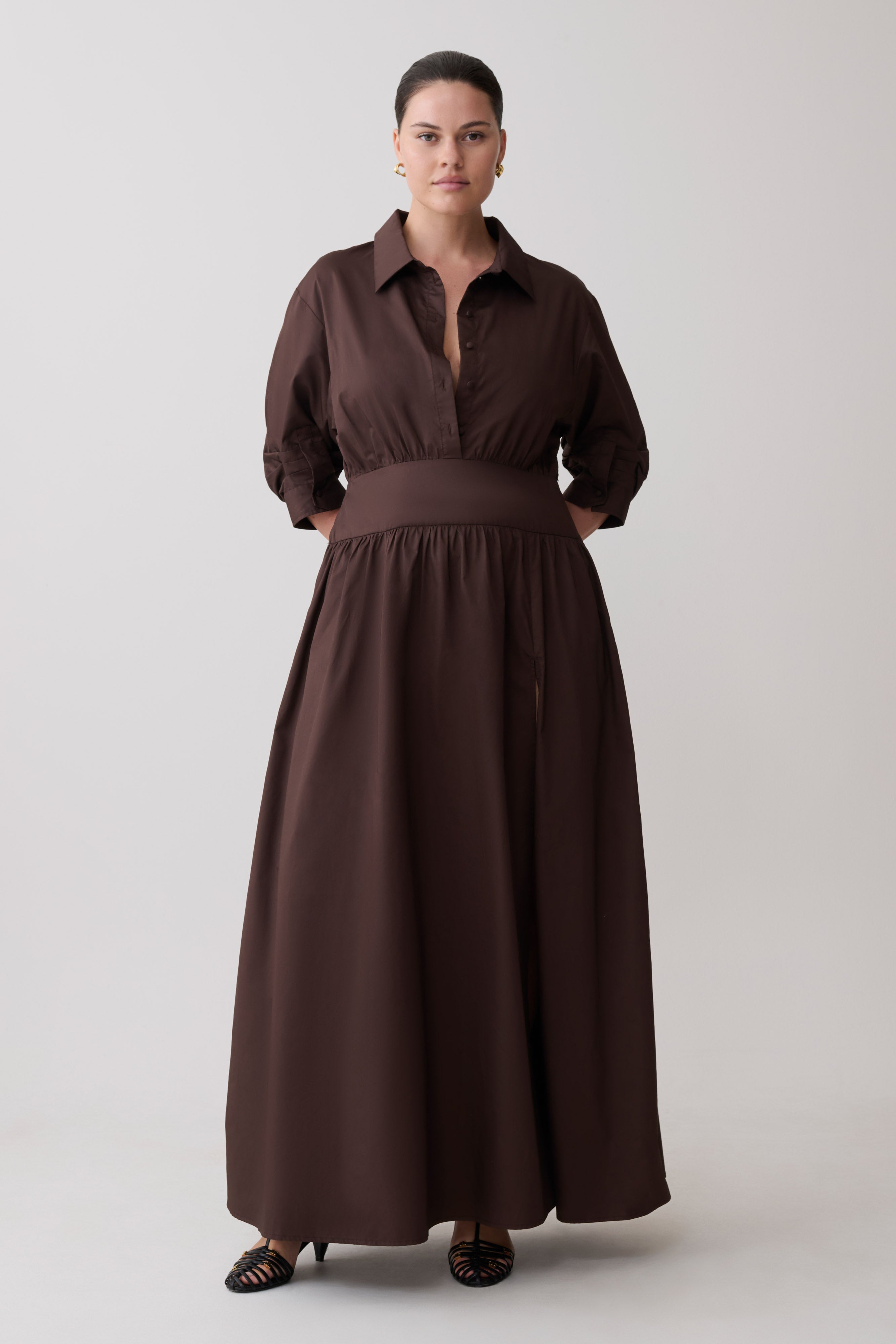 Isolde Long Sleeve Cotton Maxi Dress - Dark Chocolate - Image 8