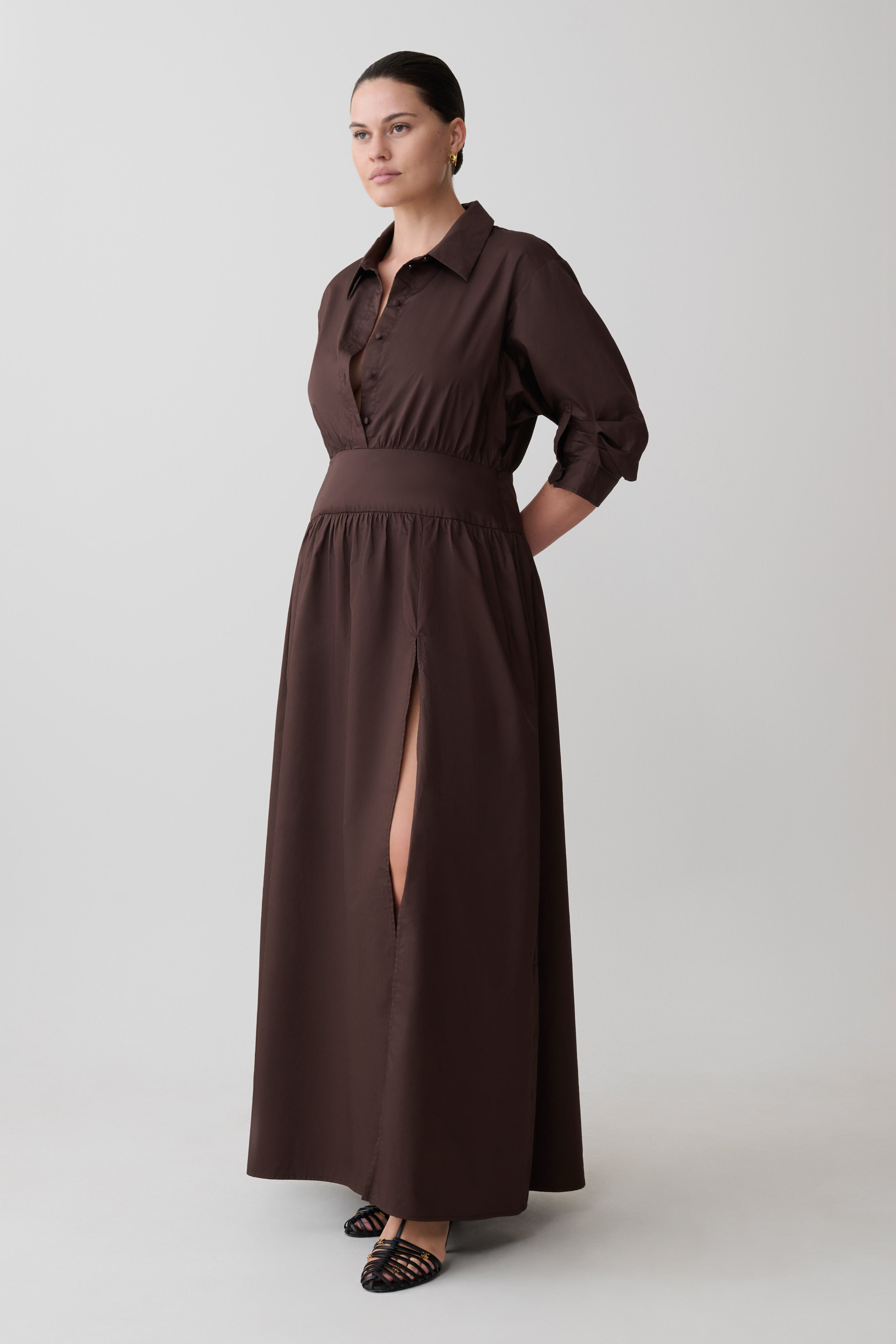 Isolde Long Sleeve Cotton Maxi Dress - Dark Chocolate - Image 9