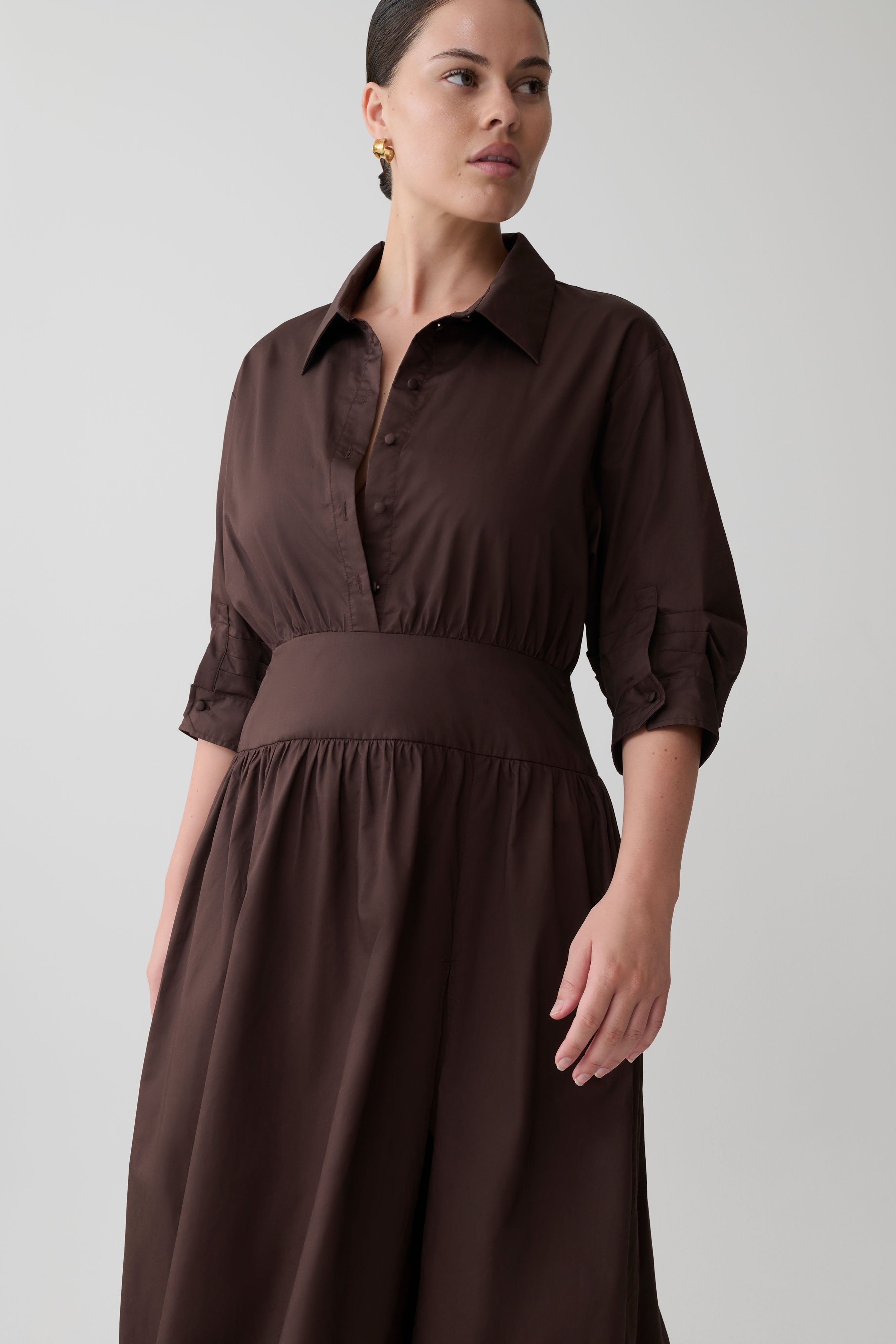 Isolde Long Sleeve Cotton Maxi Dress - Dark Chocolate - Image 10