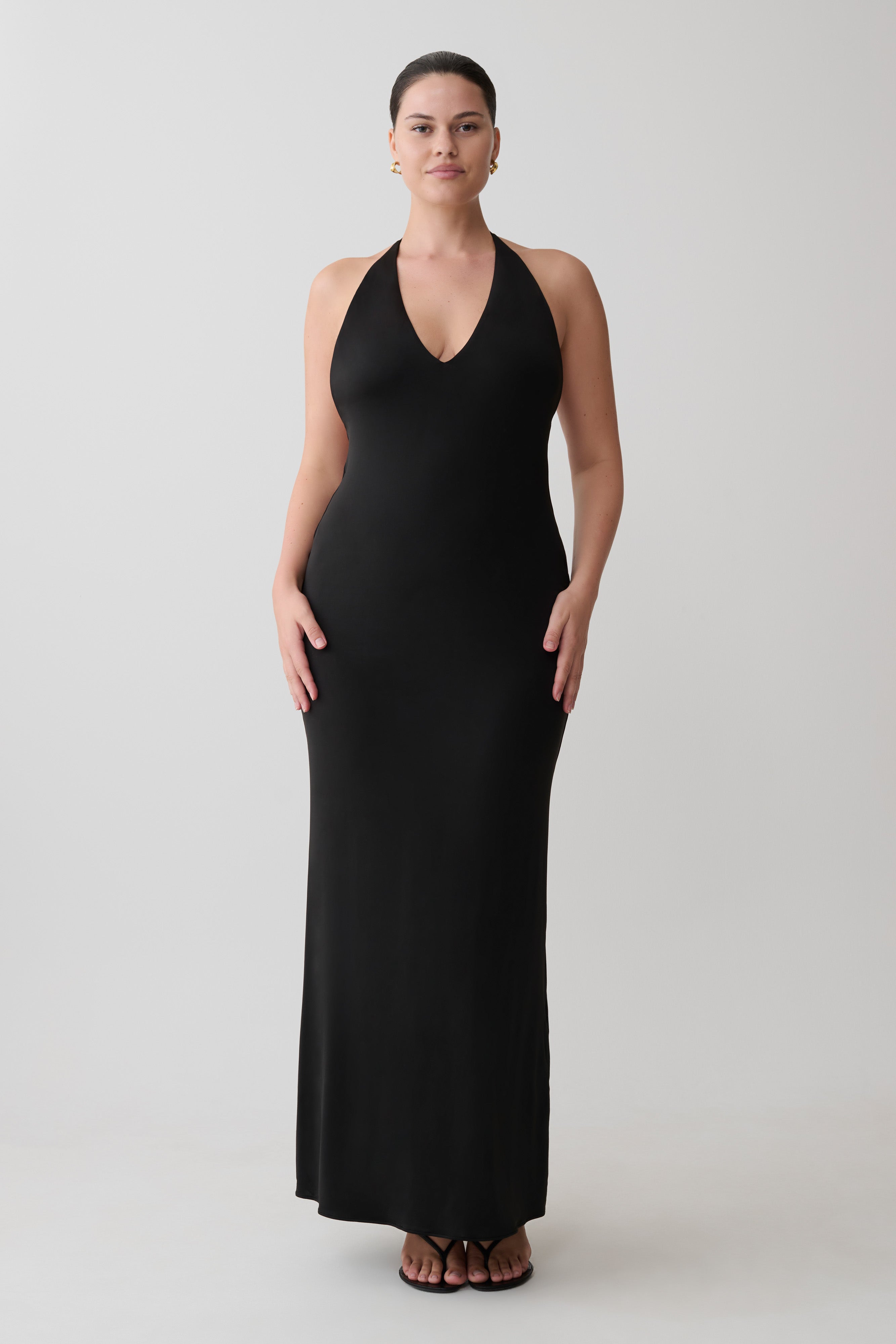 Hana Slinky Plunge Maxi Dress - Black - Image 10