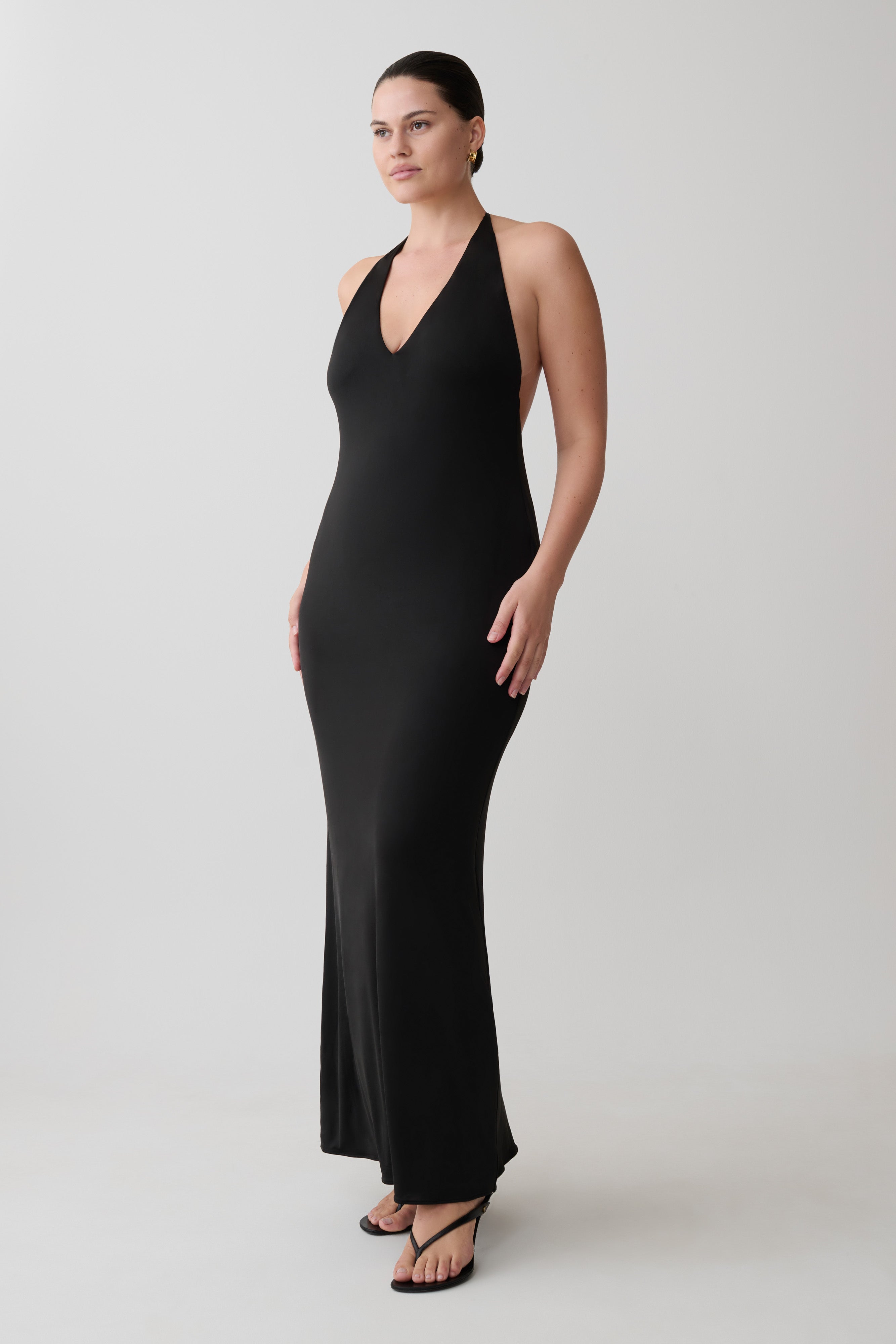 Hana Slinky Plunge Maxi Dress - Black - Image 7