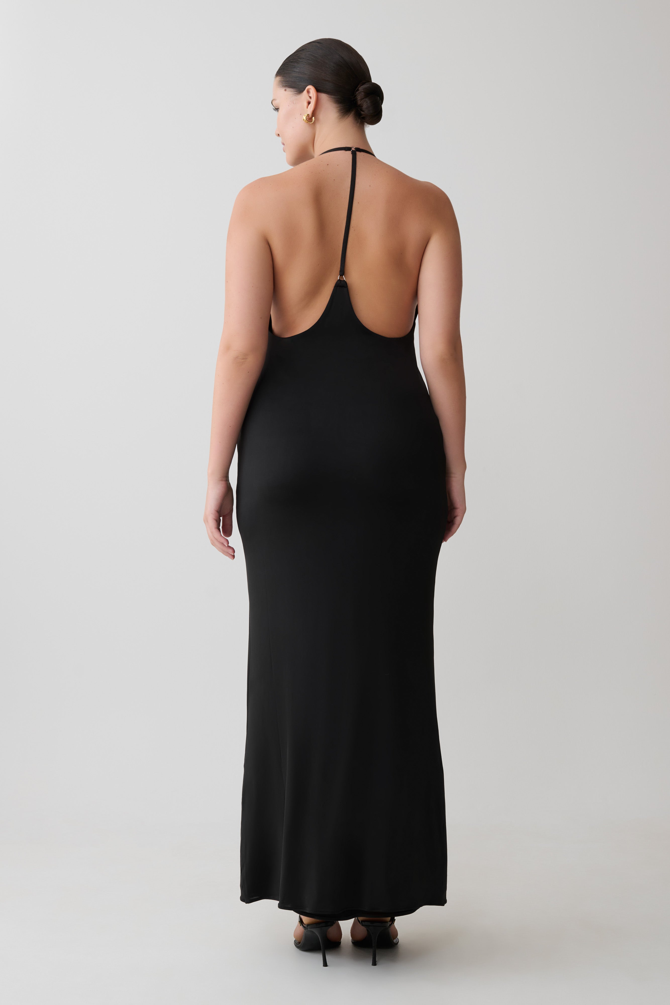 Hana Slinky Plunge Maxi Dress - Black - Image 8