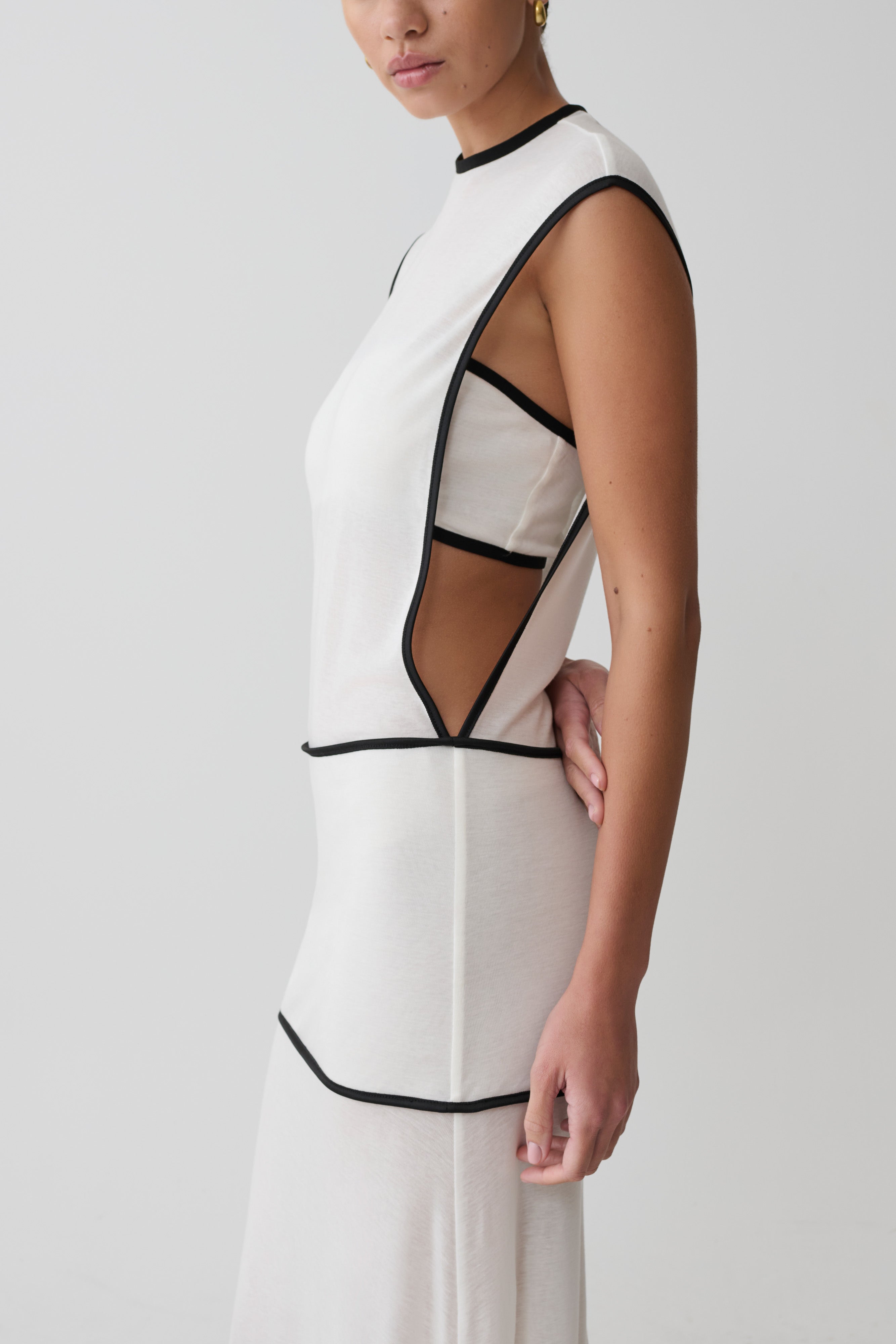 Aris Sleeveless Sheer Maxi Dress - Black/White - Image 4