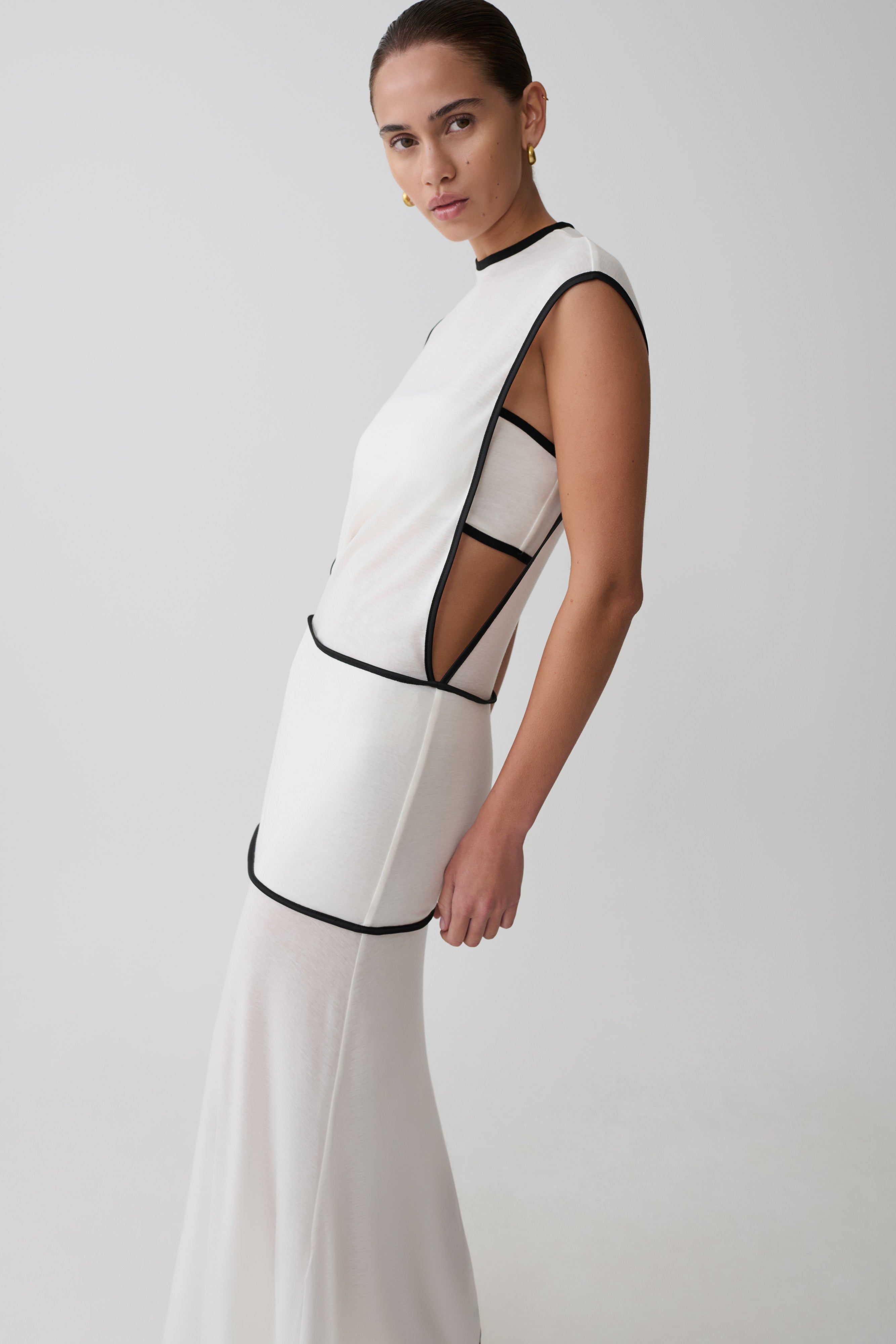 Aris Sleeveless Sheer Maxi Dress - Black/White - Image 6