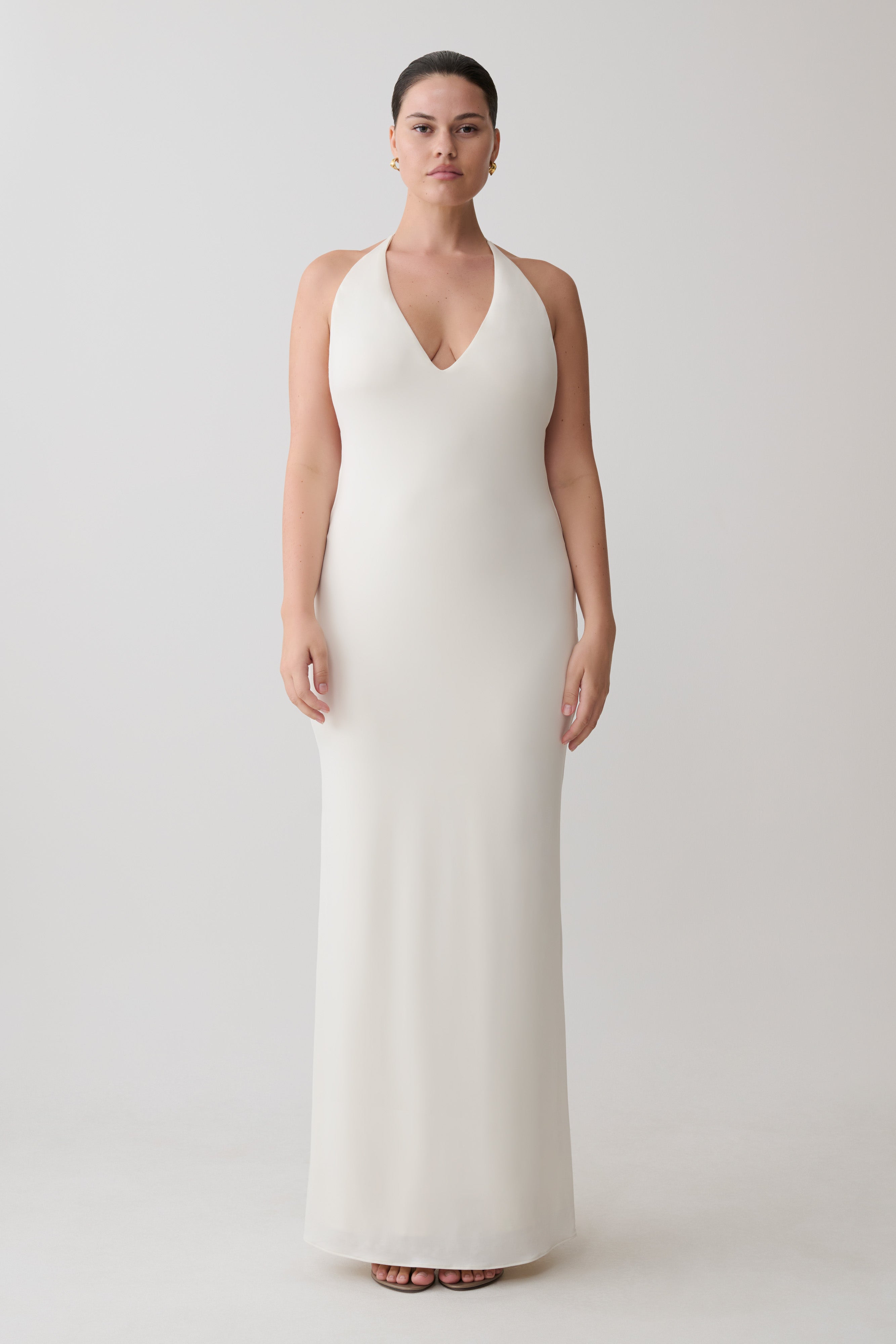 Hana Slinky Plunge Maxi Dress - Ivory - Image 5