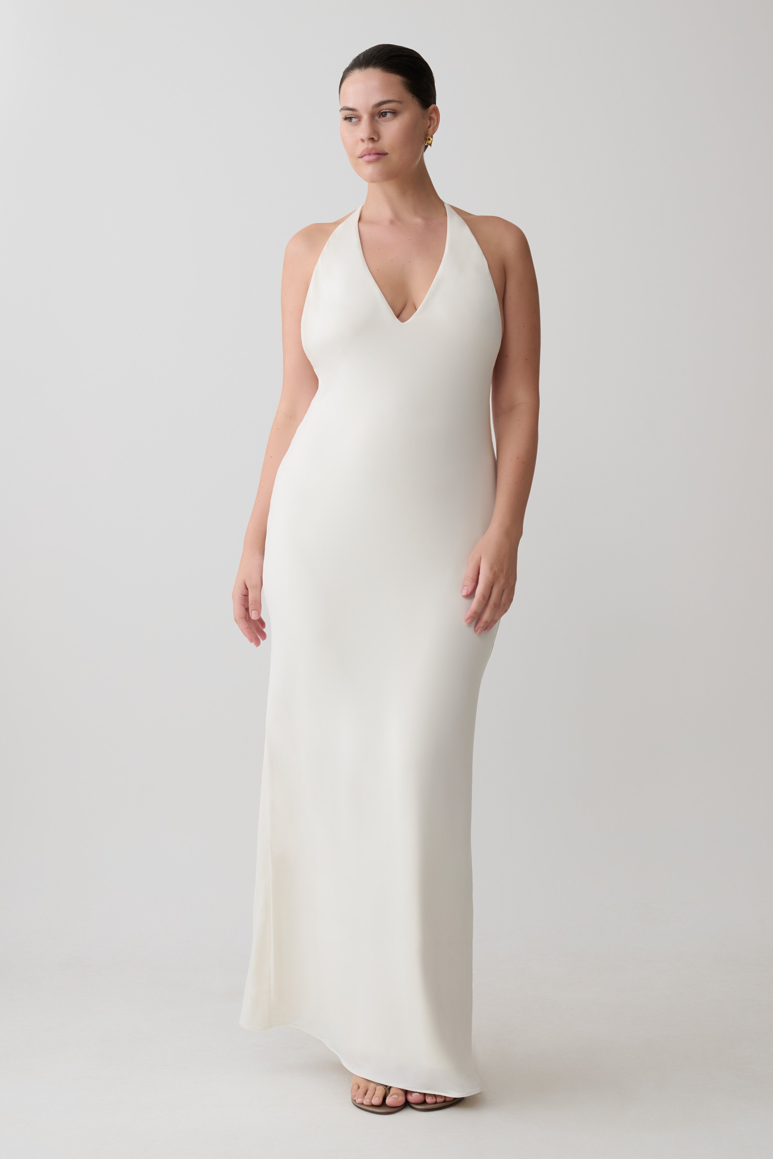 Hana Slinky Plunge Maxi Dress - Ivory - Image 7