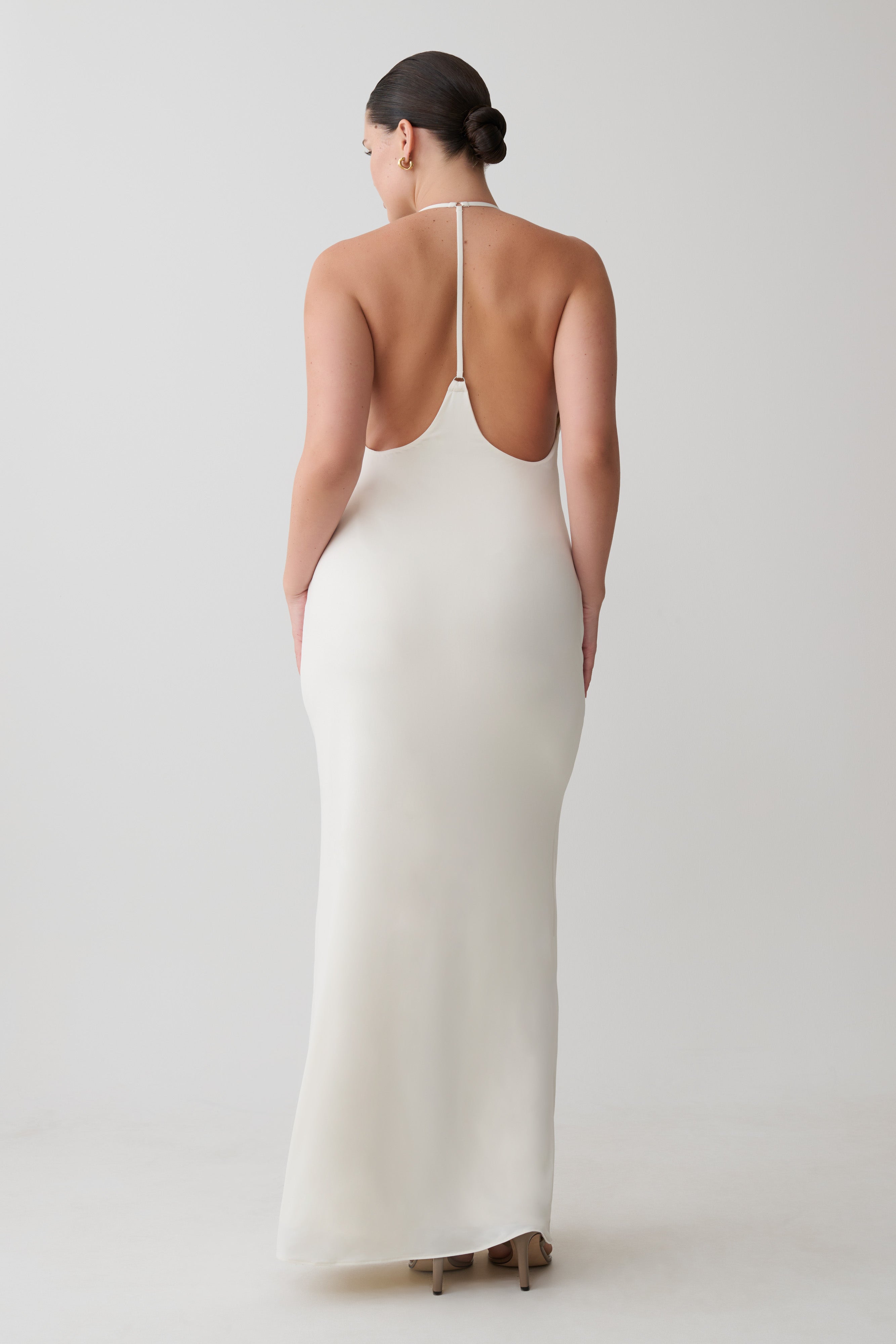 Hana Slinky Plunge Maxi Dress - Ivory - Image 11