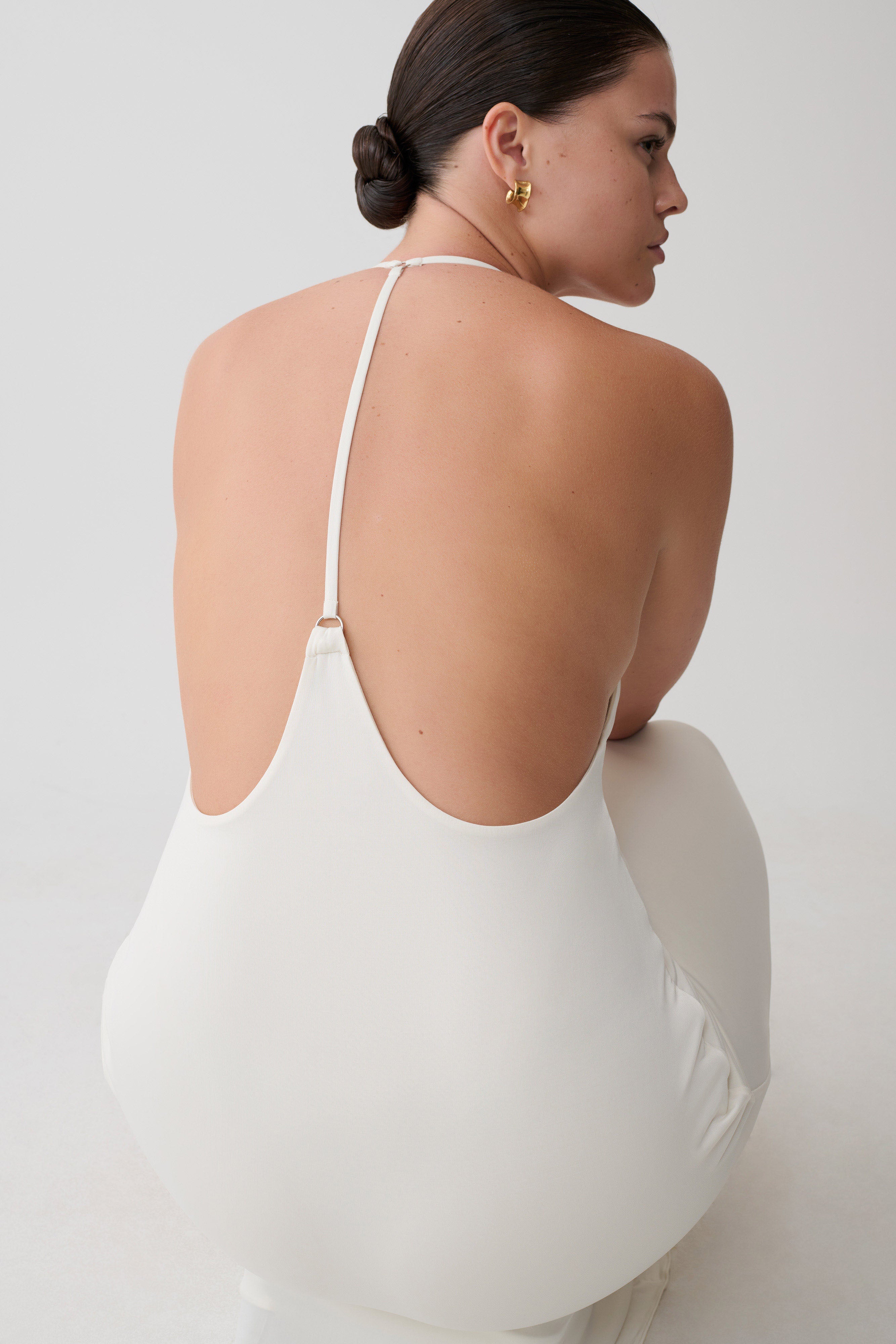 Hana Slinky Plunge Maxi Dress - Ivory - Image 8