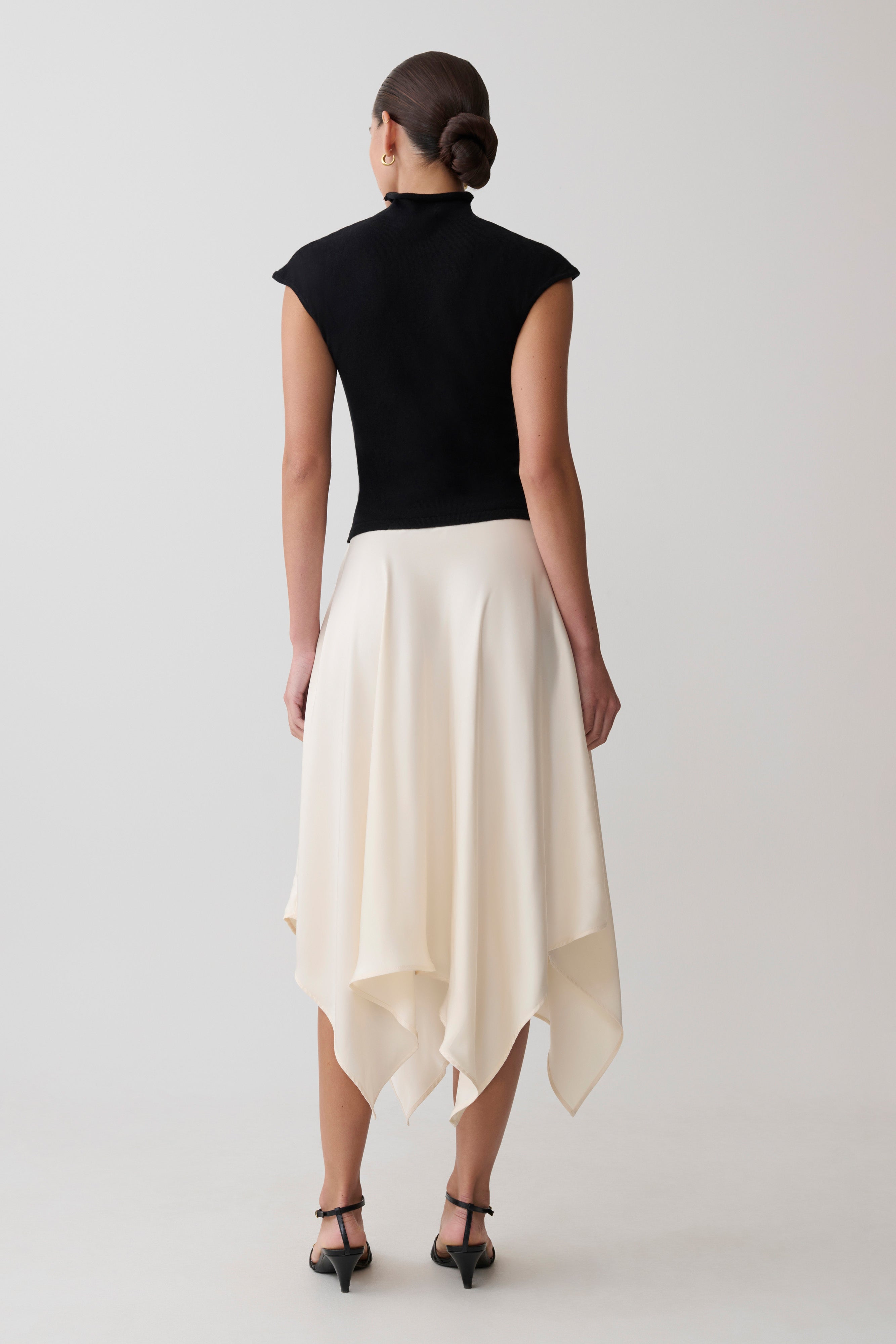 Coralie Asymmetric Satin Midi Skirt - Ivory - Image 3