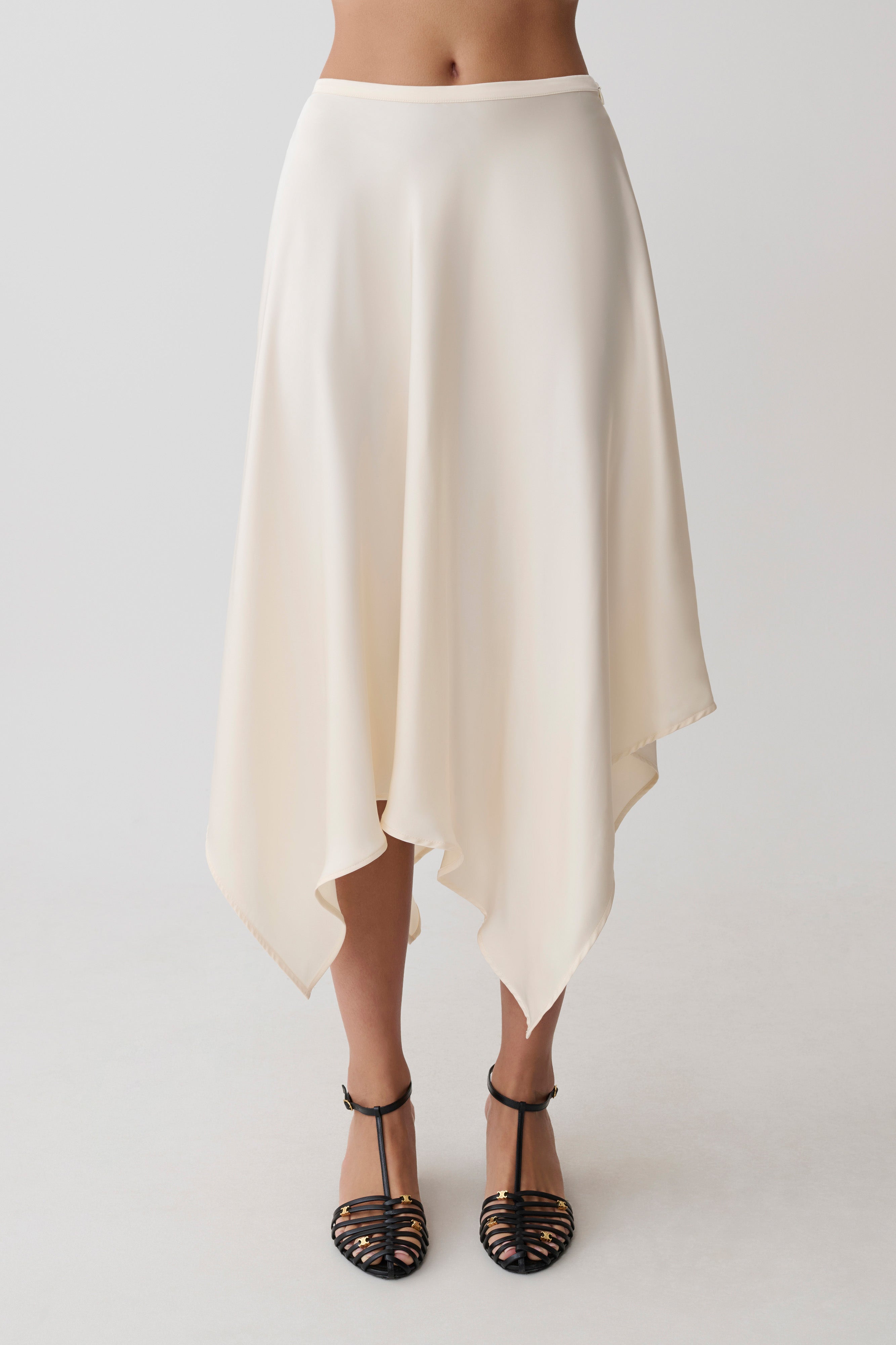 Coralie Asymmetric Satin Midi Skirt - Ivory - Image 7