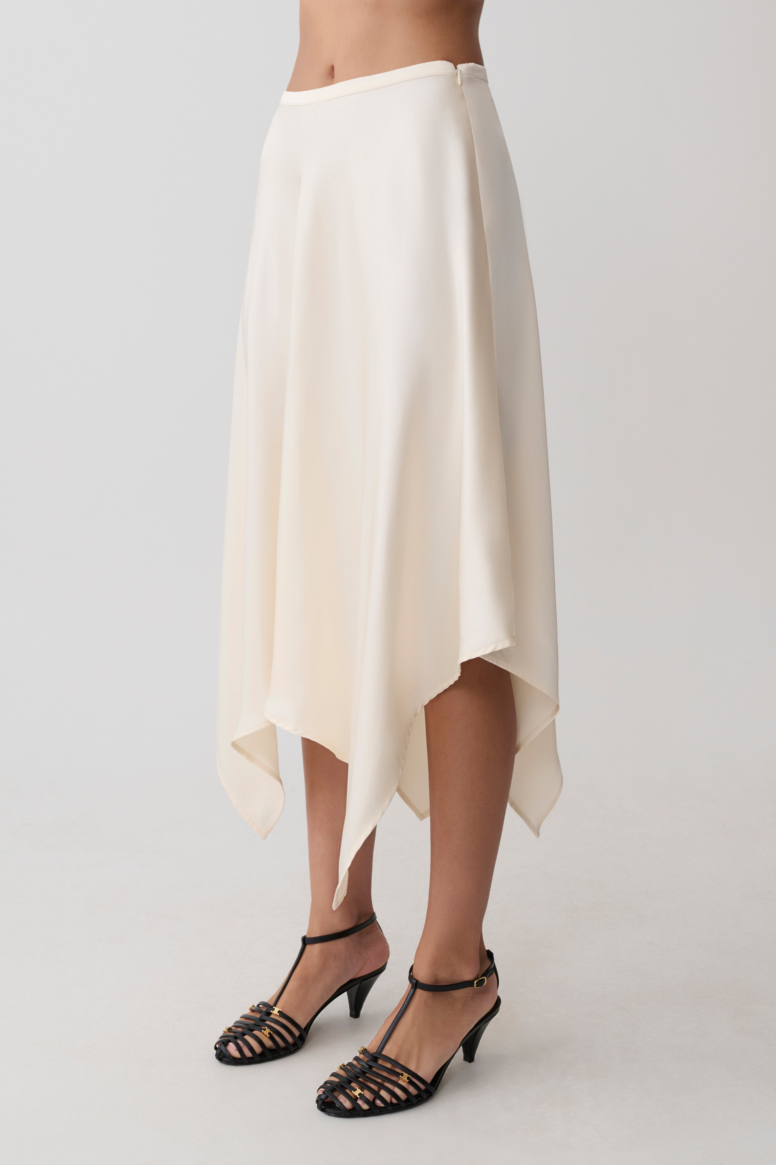 Coralie Asymmetric Satin Midi Skirt - Ivory - Image 5
