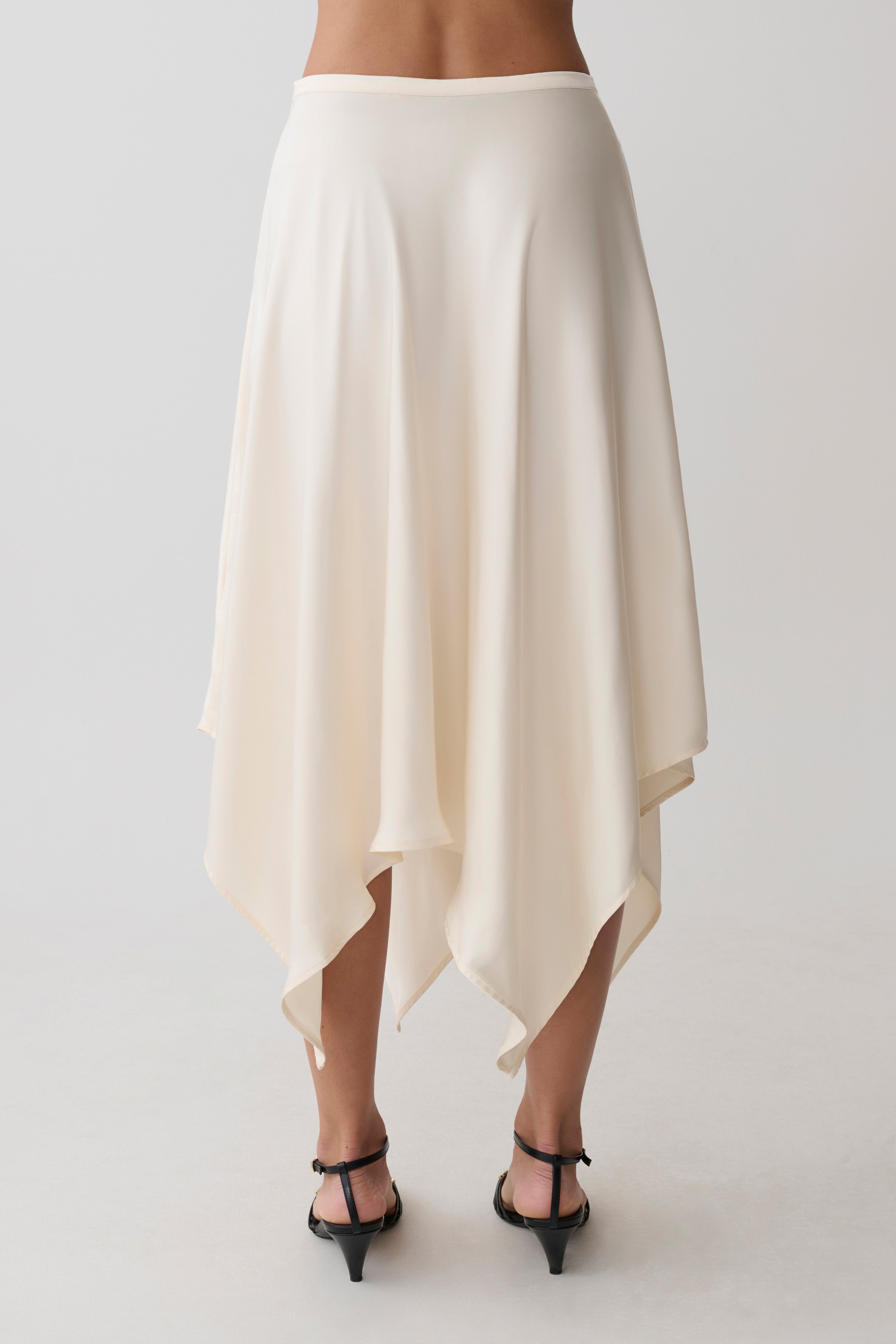 Coralie Asymmetric Satin Midi Skirt - Ivory - Image 6