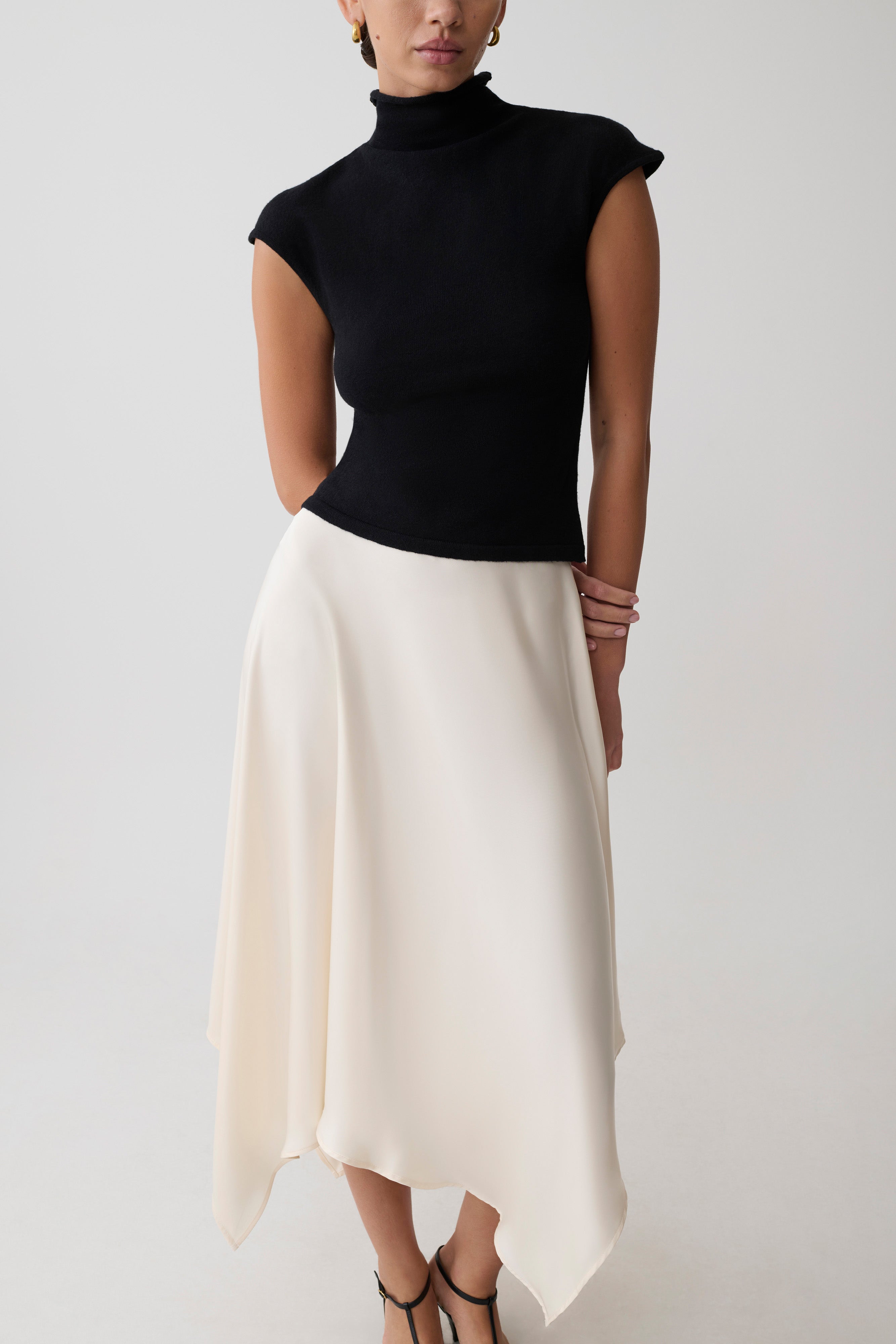 Coralie Asymmetric Satin Midi Skirt - Ivory - Image 4