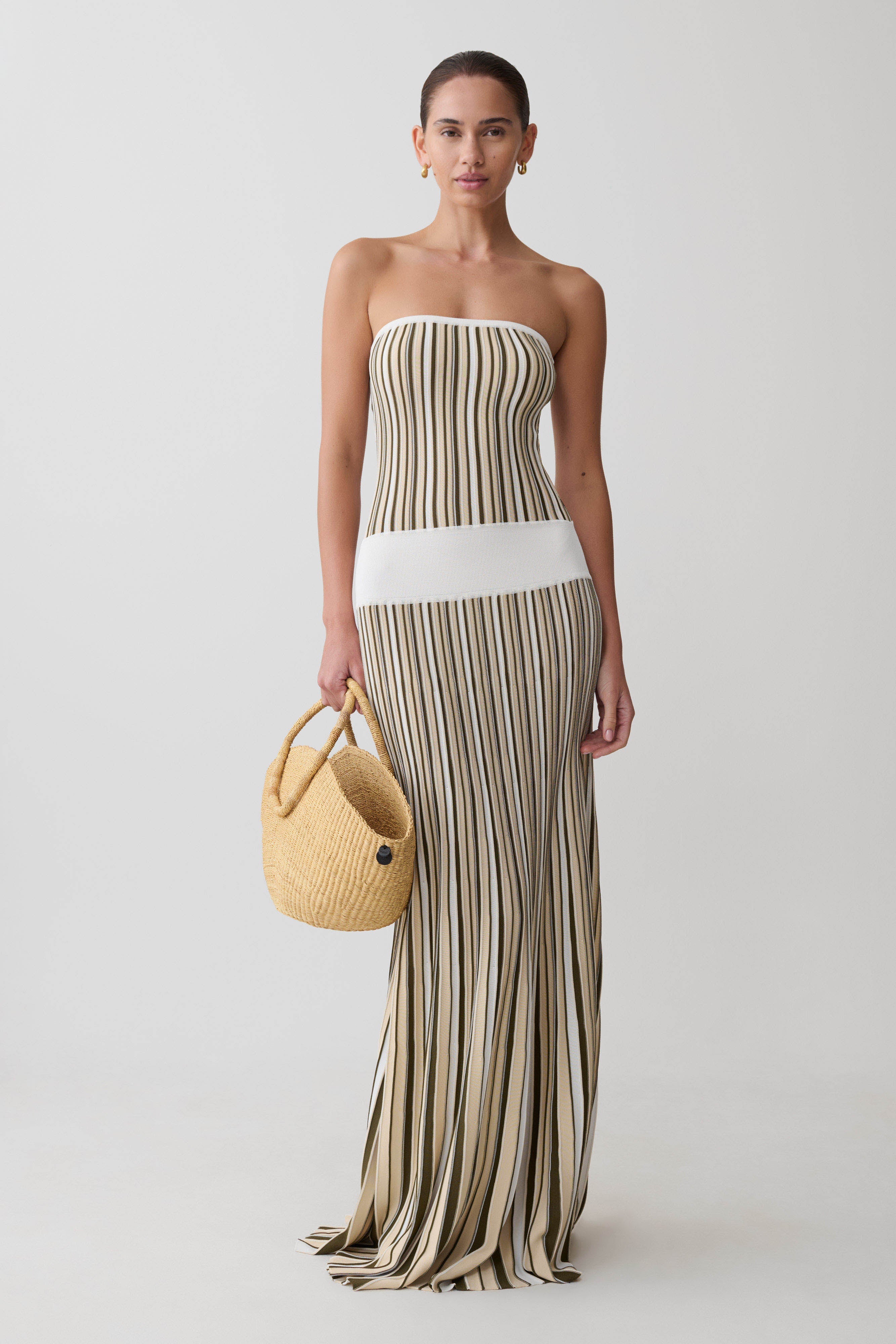 Joyce Stripe Maxi Knit Dress - Khaki/Ivory - Image 3