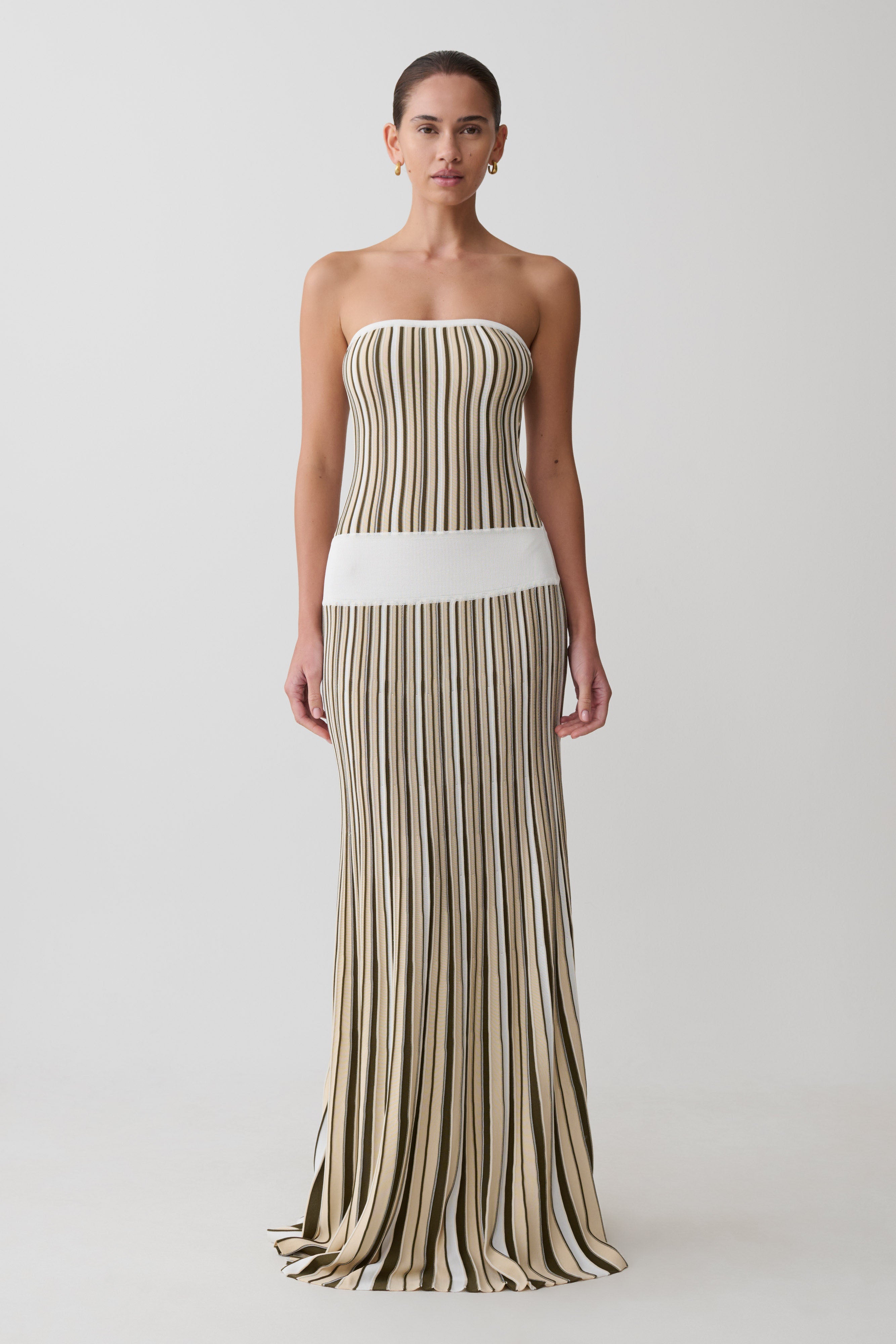 Joyce Stripe Maxi Knit Dress - Khaki/Ivory - Image 5