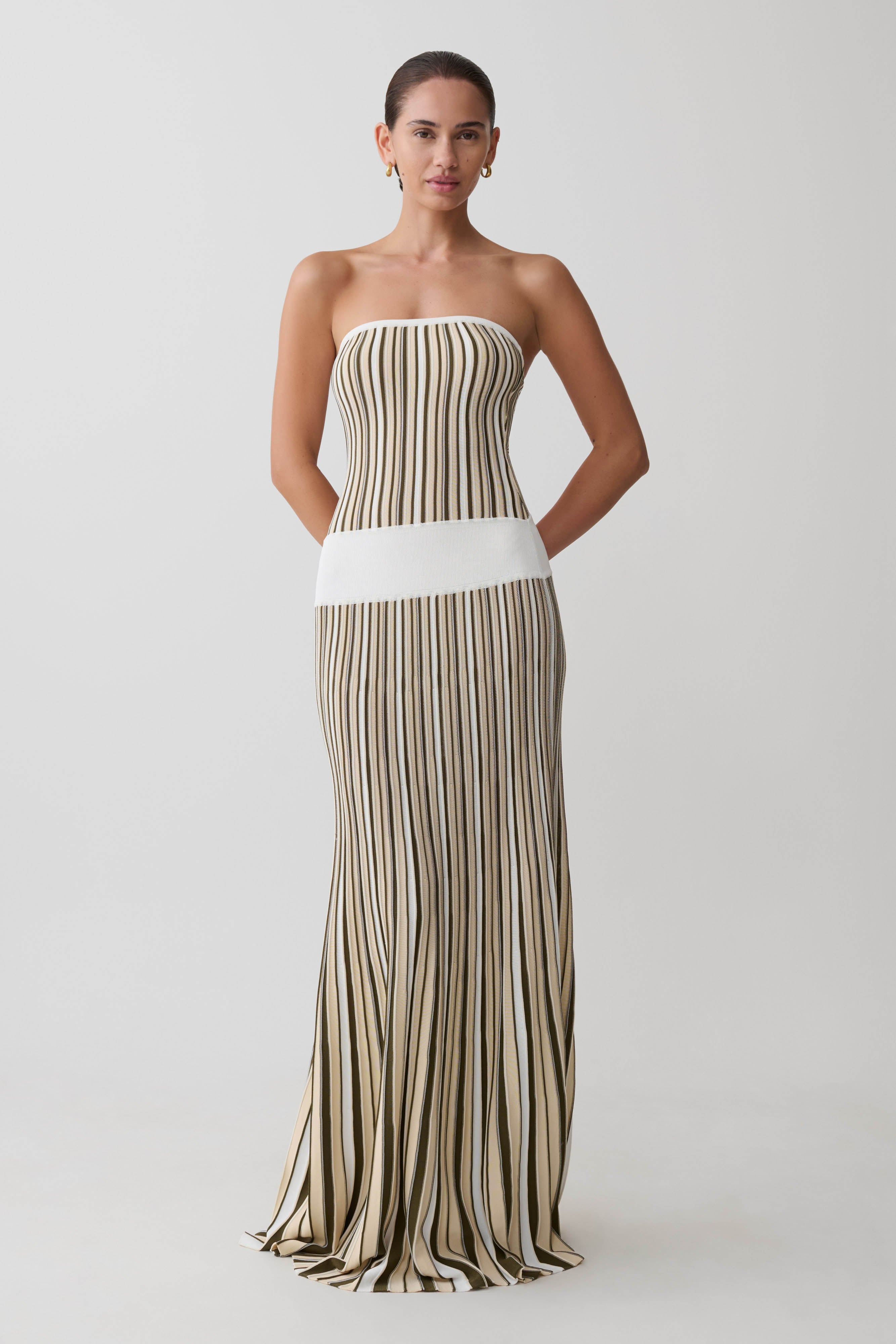 Joyce Stripe Maxi Knit Dress - Khaki/Ivory - Image 6