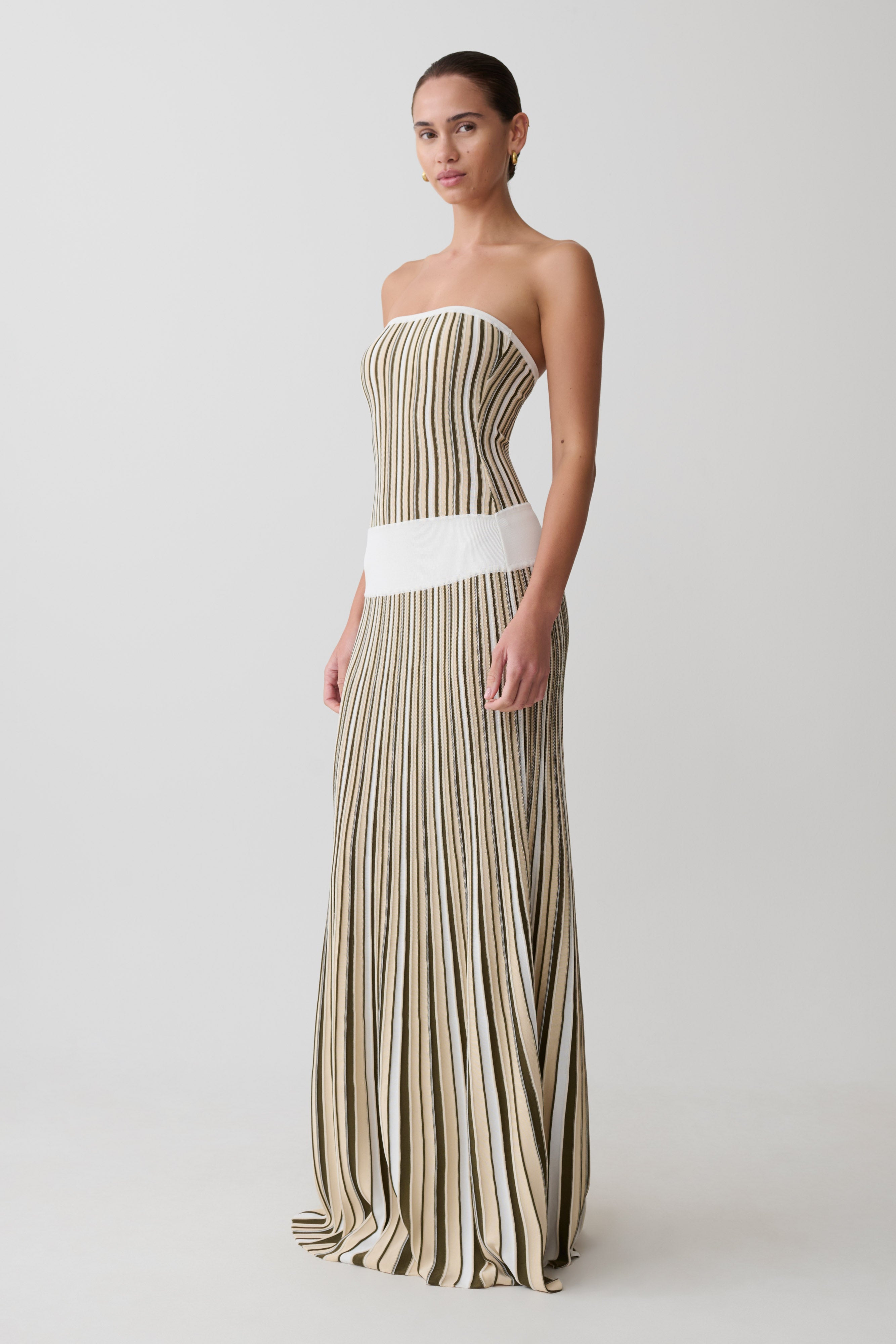 Joyce Stripe Maxi Knit Dress - Khaki/Ivory - Image 4
