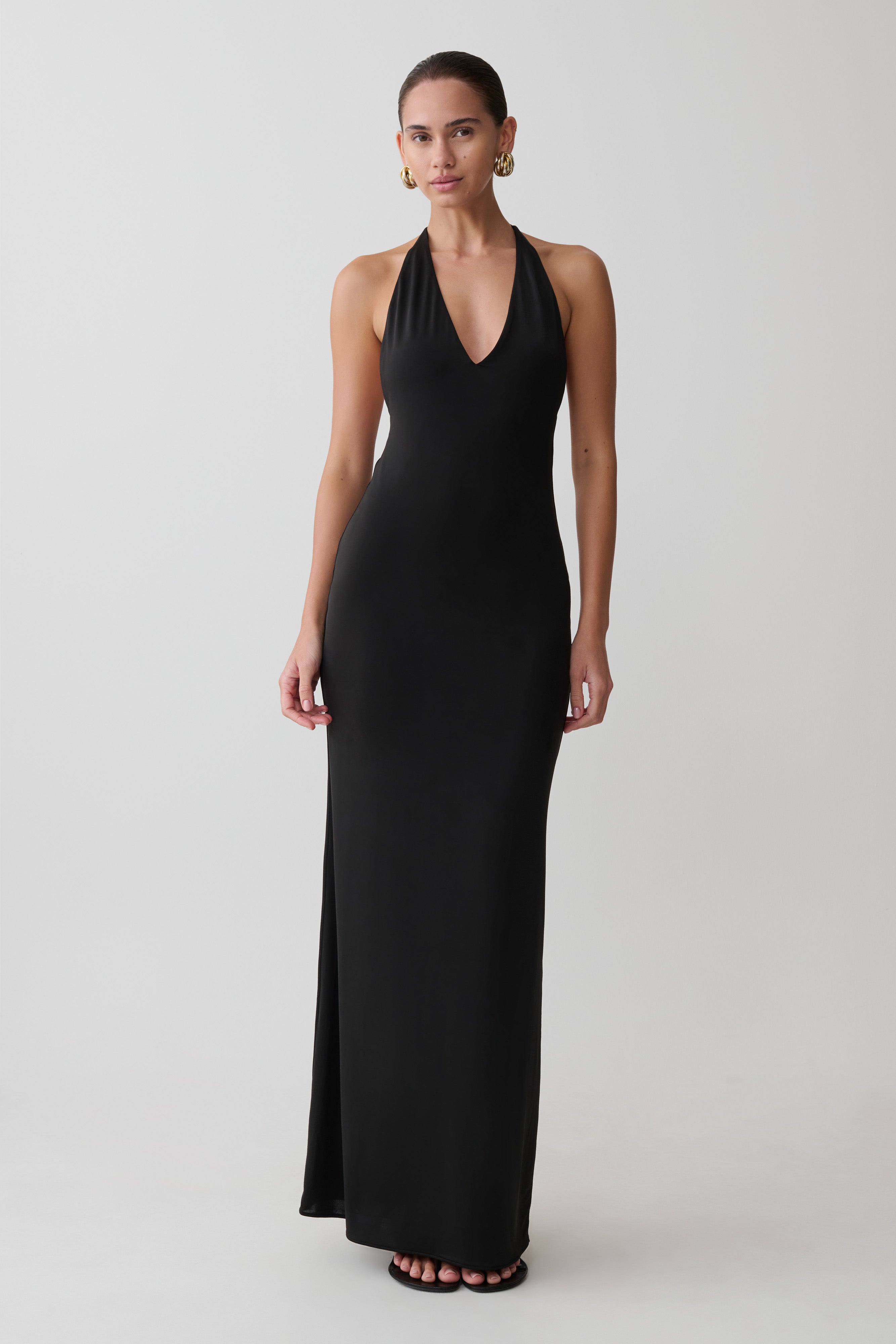 Hana Slinky Plunge Maxi Dress - Black - Image 4